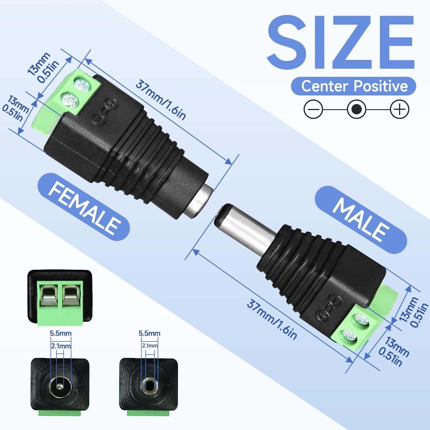 ANLINK 10 Pairs (10 X Male + 10 X Female) 12V 5.5Mm X 2.1Mm DC Power Jack Plug Adapter Connector for LED Strip, CCTV Security Camera