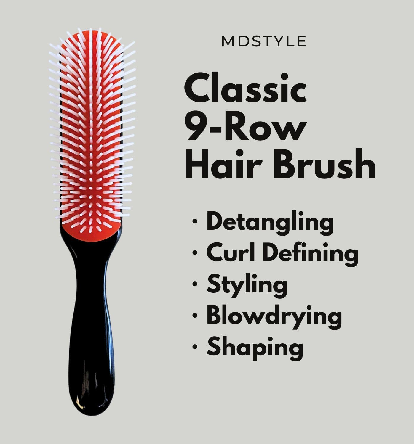 MDSTYLE Hair Brush for Curly, Thick, Wavy and Coily Hair - Curl Defining, Detangling, Styling, Blowdrying, Shaping - 9 Row Detangler Brush for Women and Men - Dry or Wet (Black Small 1Pc) - Black Regular 1Pc image number 2
