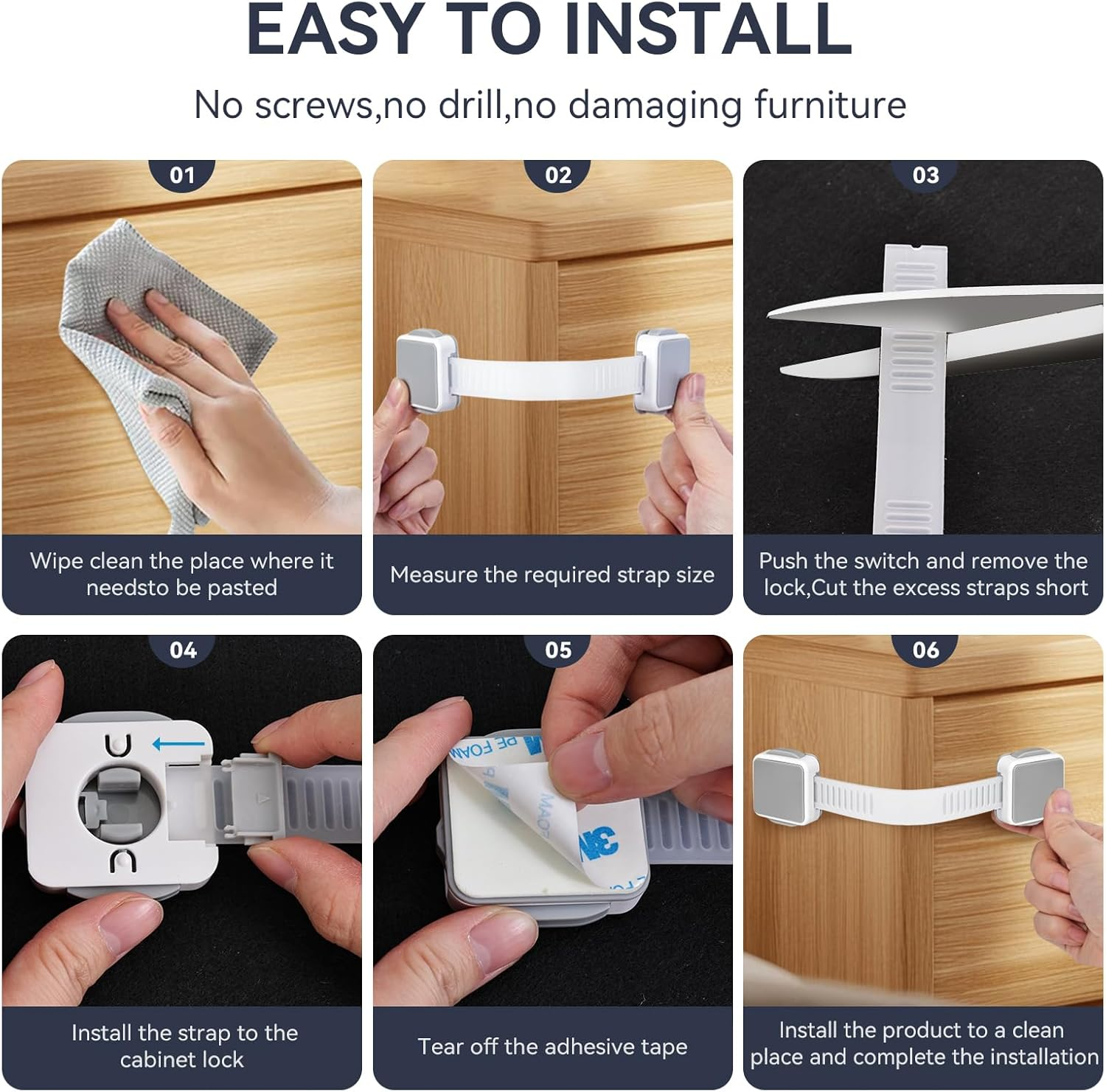 2 Pack Child Safety Cabinet Locks for Baby Proofing, Length Adjustable Latch Straps Dual Button Design for Drawers Fridge Refrigerator Doors Toilet Seat Oven image number 1