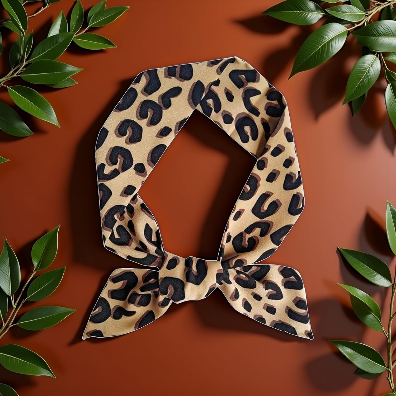 Brown Leopard Neck Tie Chic Skinny Scarf Hairband Stylish Purse Scarf Leopard Accessory Women'S Fashion Scarves, Scarves and Wraps