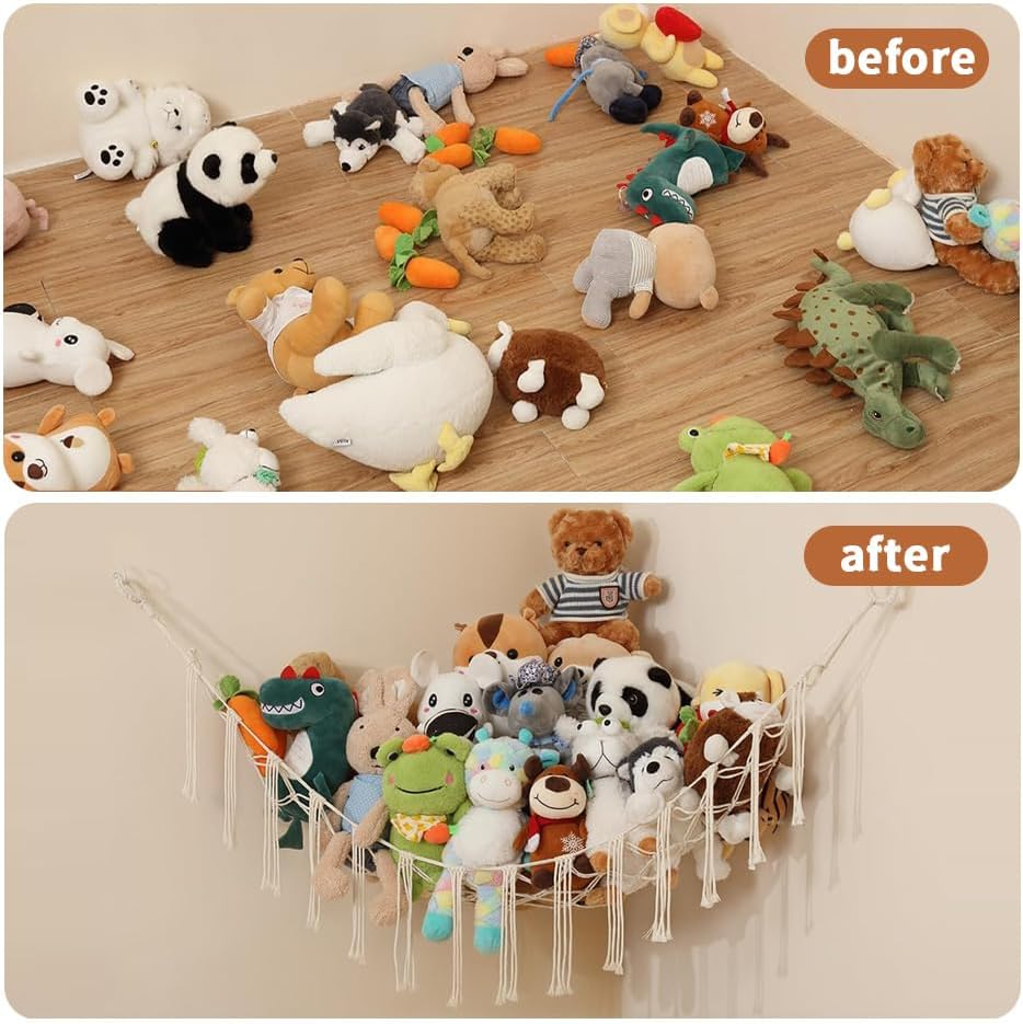 Toy Hammock,Extra Large Macrame Wall Hanging Soft Toy Storage Organizer for Nursery,Soft Corner Hanging Netting (Style A) - Style B image number 7