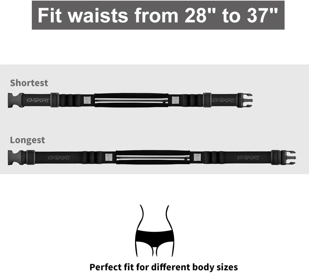 Slim Running Belt Race Number Belt Runners Pouch Triathlon Race Belt BIB Holder with 6 Energy Gel Loops for Workout, Jogging, Triathalon, Marathon, Running and Cycling, 01 Black, One Size