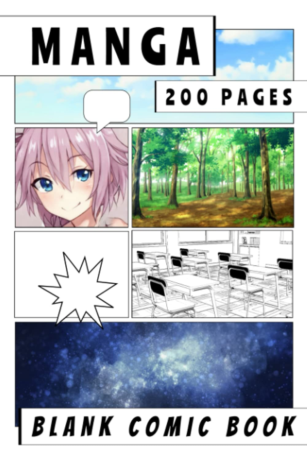 Manga - Blank Comic Pages Book. 6" X 9". 200 Pages. 1 Template.
