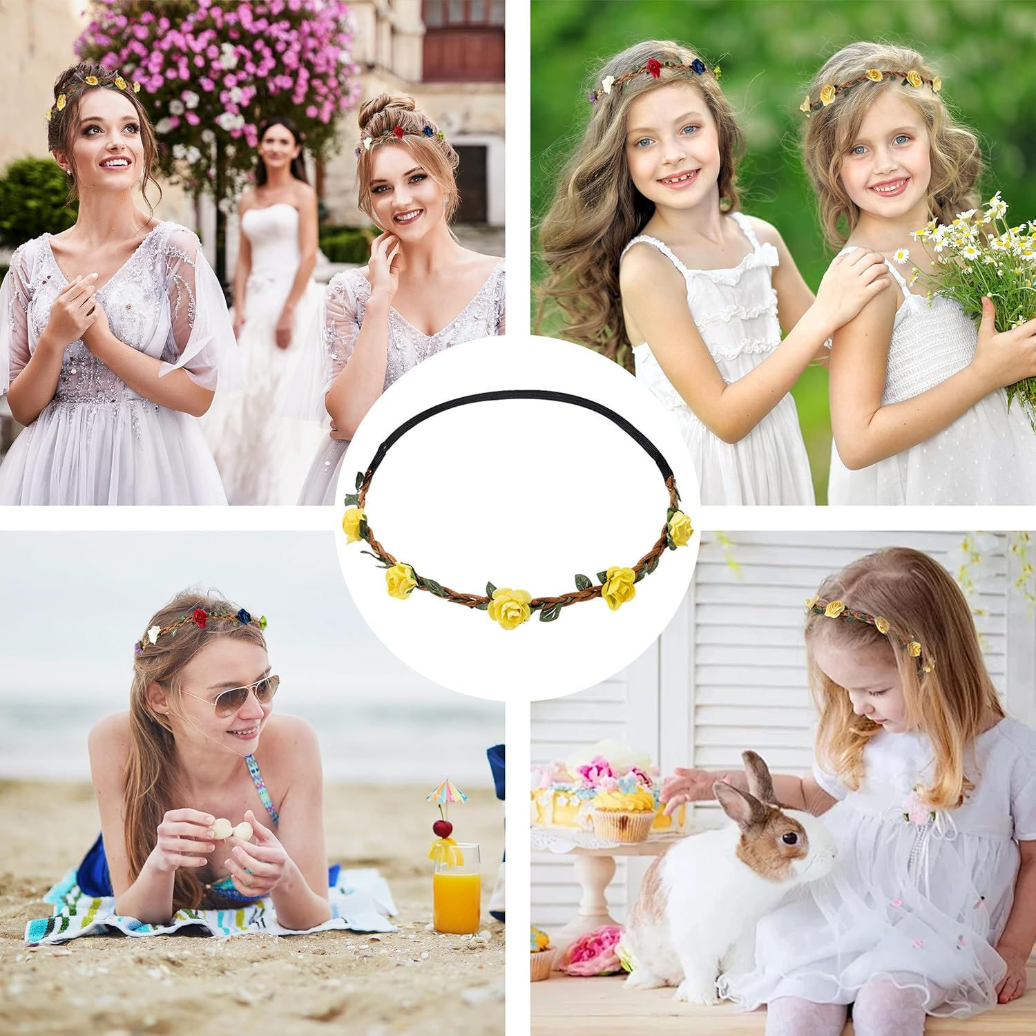 12 X Multi-Coloured Flower Headband for Women and Girls image number 6