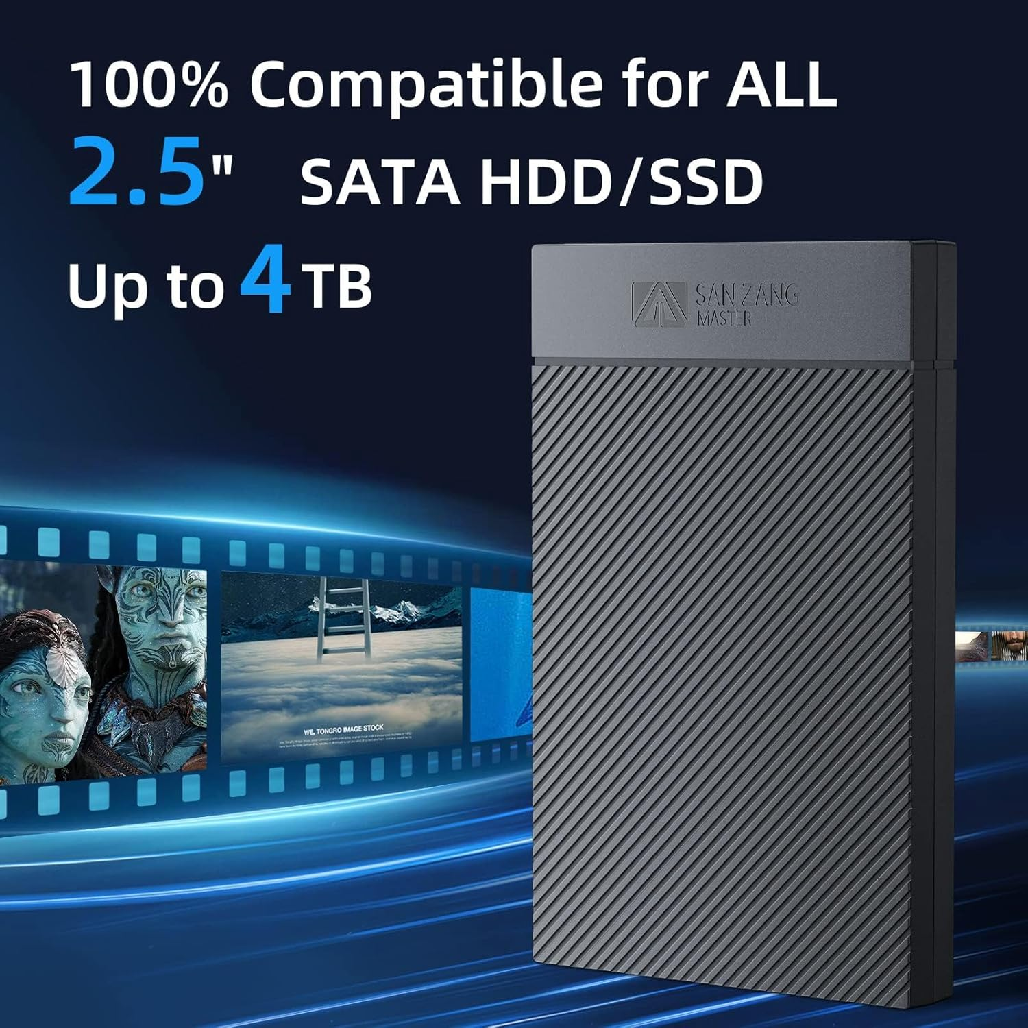 2.5 Inch Hard Drive Enclosure, SANZANG Tool-Free USB 3.0 Hard Drive Enclosure, Support UASP, for 2.5 Inch SATA SSD and Hard Drive with 9.5Mm 7Mm Height, USB C to a Cable