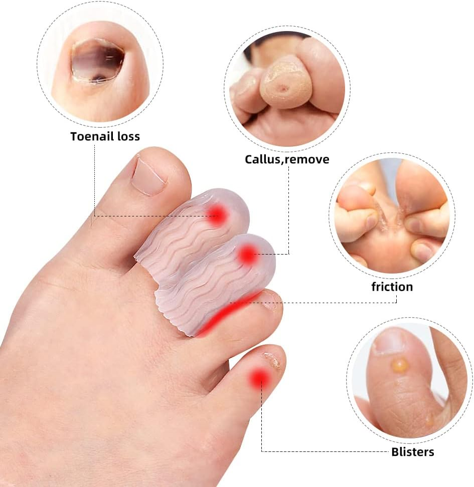 5 Pair Toe Protector Gel Cover Cap Pain Relief Preventing Blisters Corns Nail Tools Foot Care Toe Separators (Translucent) - Beige image number 2