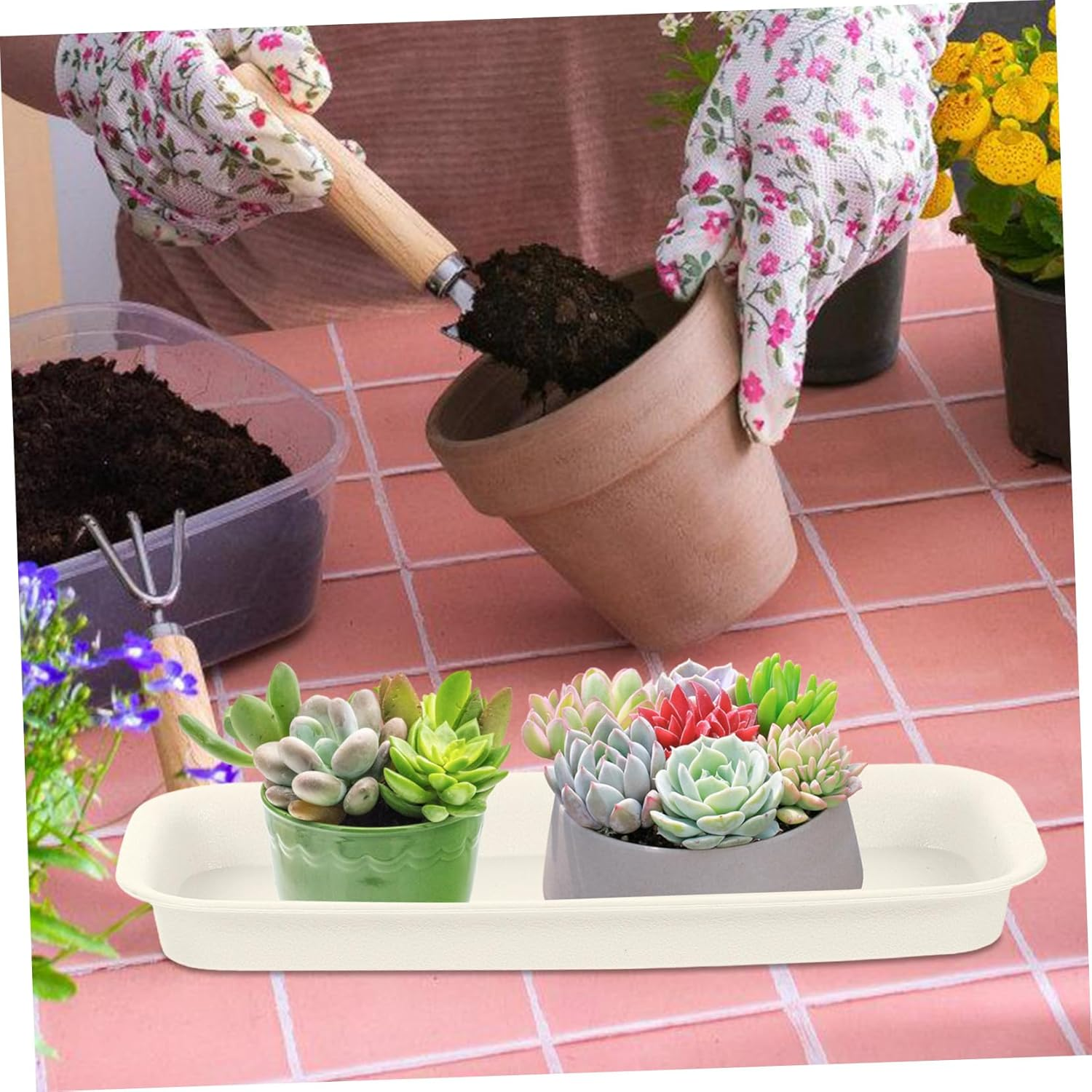 3Pcs Rectangular Plastic Flowerpot Trays Balcony Gardening Pot Drip Saucers 21X8.5Cm Leakproof Water Collecting Plates for Indoor Outdoor Plant Containers image number 5
