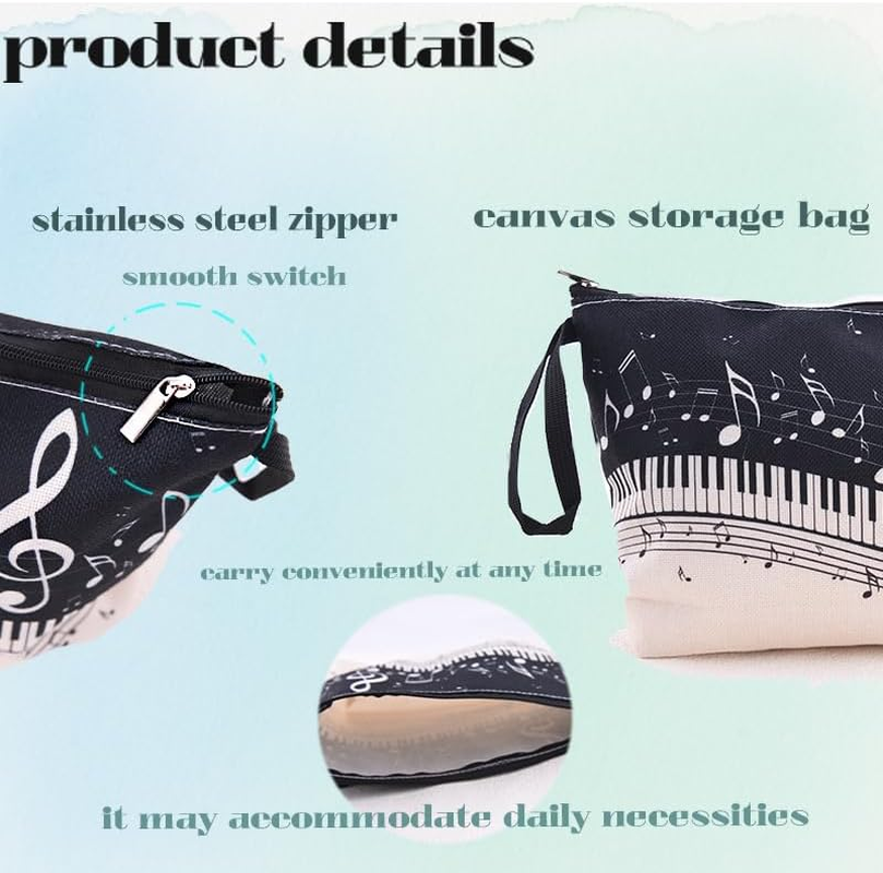 Piano Musical Cosmetic Bag for Women Pianists Music Enthusiast Canvas Makeup Pouch Perfect Birthday Music Festival Gifts for Piano Lovers Teachers image number 2