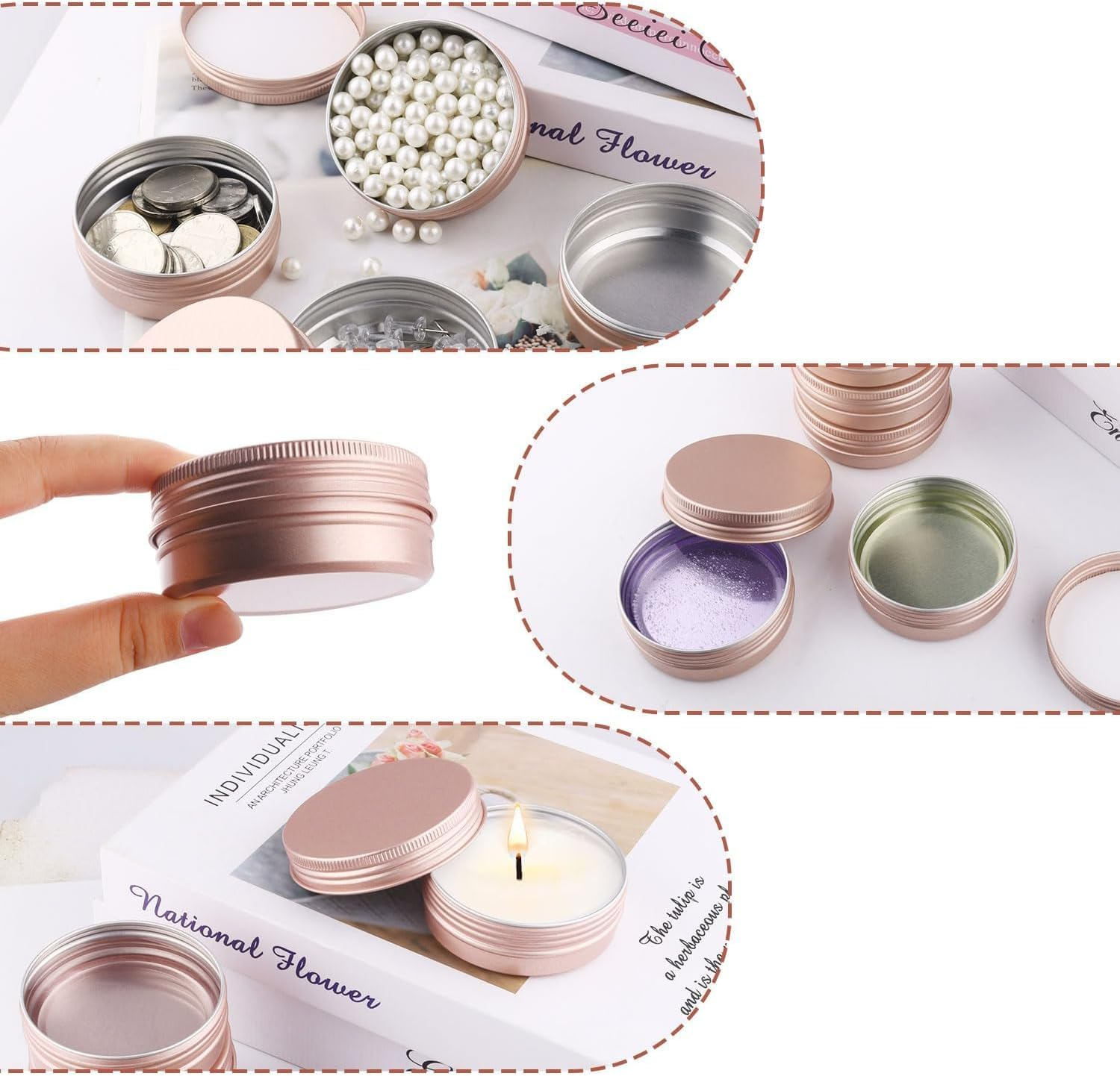 12Pcs Rose Gold Aluminum Tin Jars,Rose Gold Metal round Tins Aluminum Tin Can Salve Tin Container with Screw Lid,Rose Gold Aluminum Tin Jar Refillable Container Aluminum Screw Lid round Tin Container image number 3