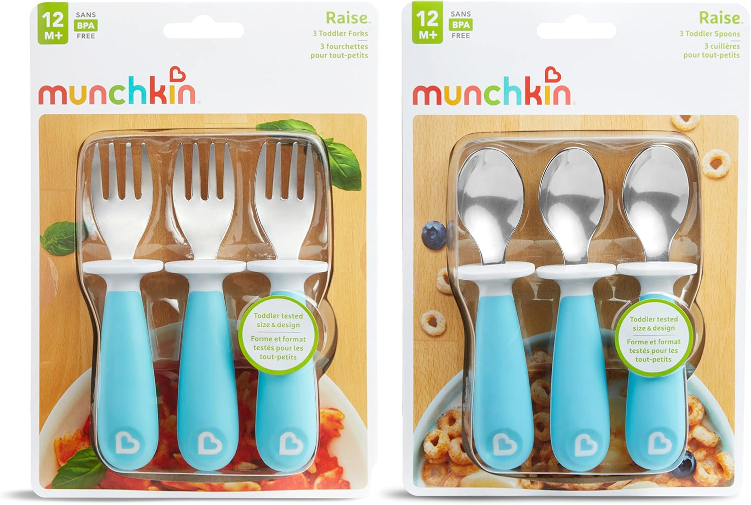 Munchkin 6 Count Raise Toddler Forks and Spoons, Blue (Pack of 1) image number 1