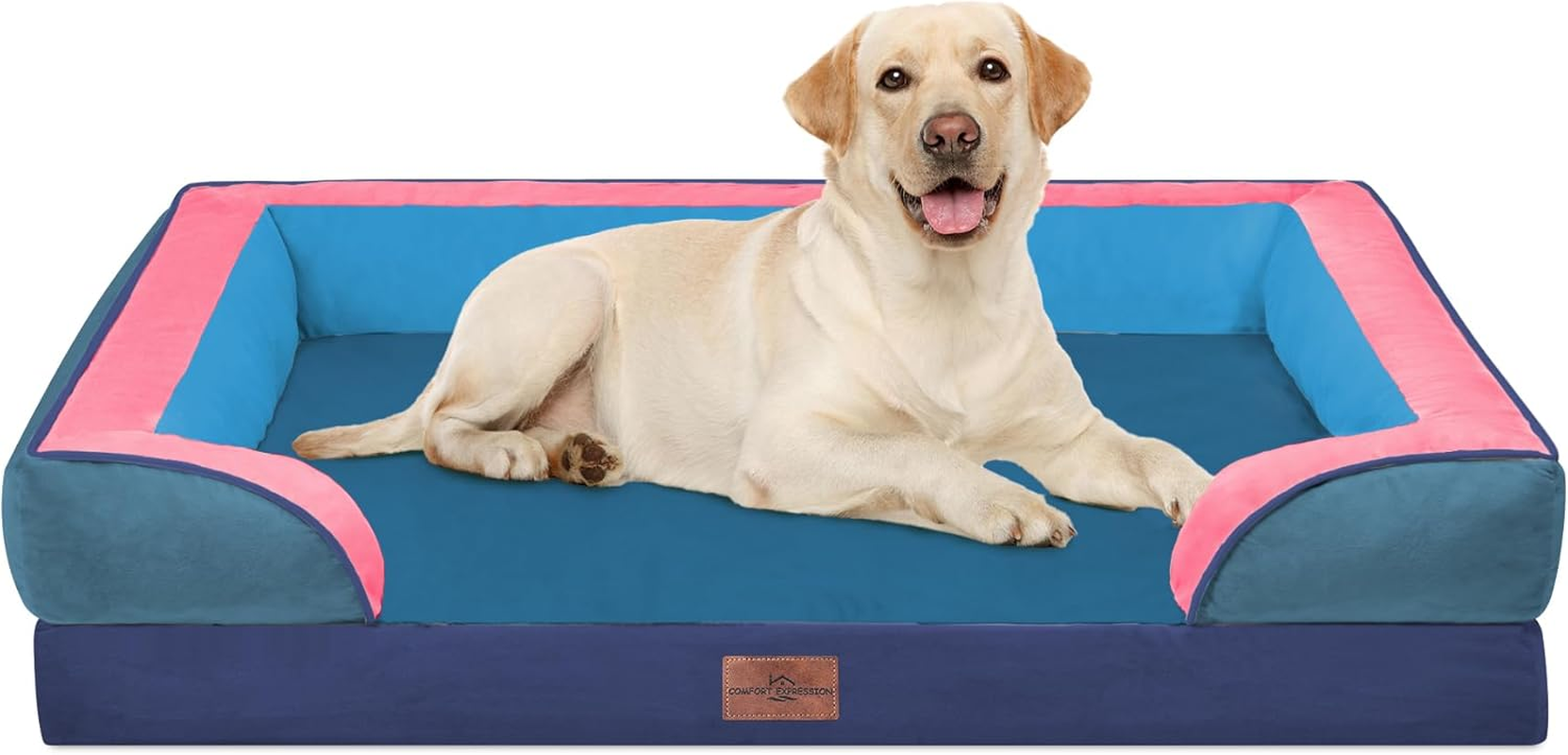Comfort Expression Dog Bed for Extra Large Dogs, Waterproof Orthopedic Bed, Breed Durable PV Washable Sofa White, with Removable Cover Zipper, Jumbo-45''X35'' - 45.0"L X 35.0"W X 8.5"Th, Enchanted Cove