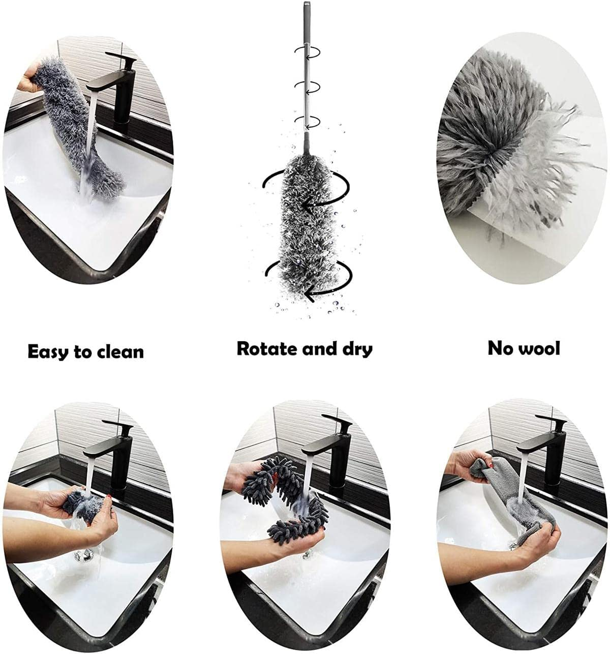 New Upgrade Feather Duster 100Inch Bold Extension Telescopic Pole, Bendable & Washable Microfiber Dusters,With 3 Brush for Cleaning Ceiling Fan, Cobweb,Gap, High Ceiling, Blinds, Furniture, Cars - 4In1Blue image number 2