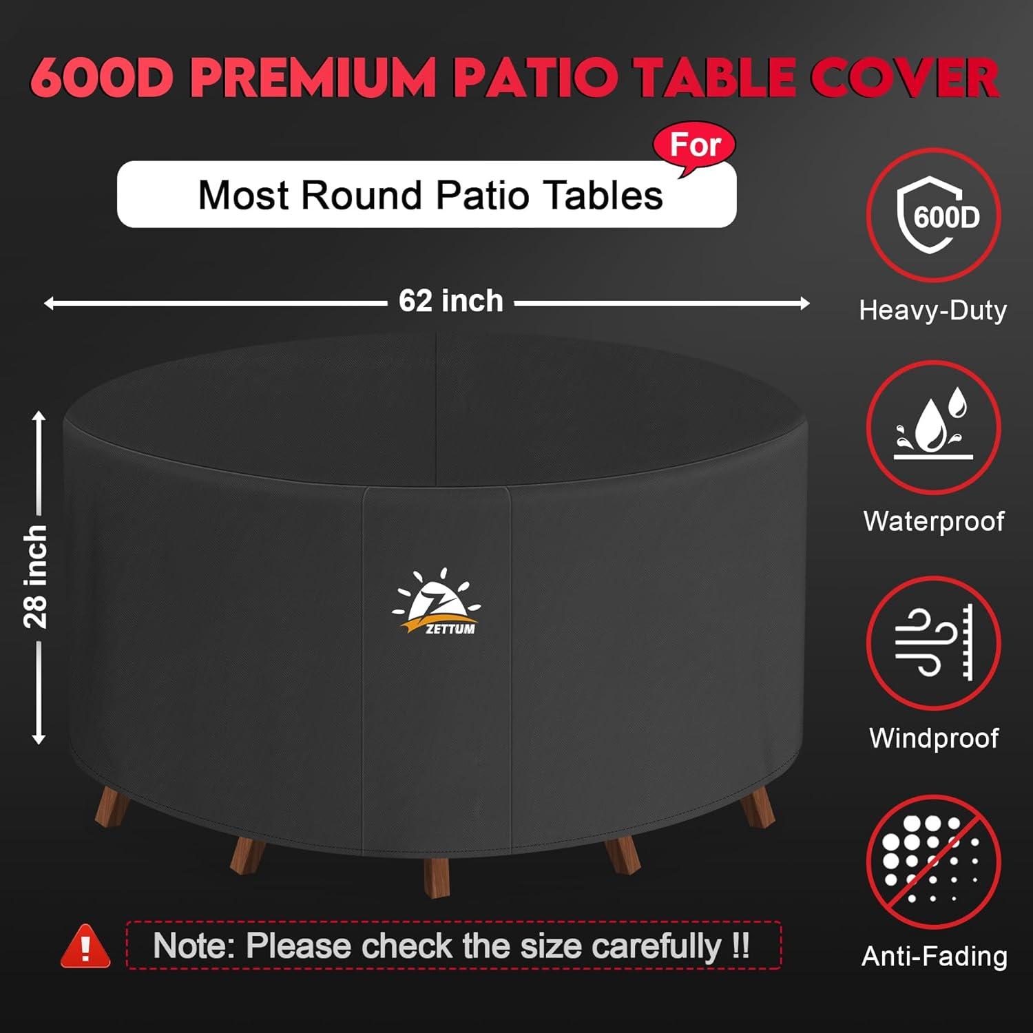 Patio Furniture Cover round &Oslash;160 X 73 CM - 600D Outdoor Table Cover Waterproof & Heavy Duty, Lawn Furniture Set Covers Large for outside Dining Table and Chairs Seating image number 4