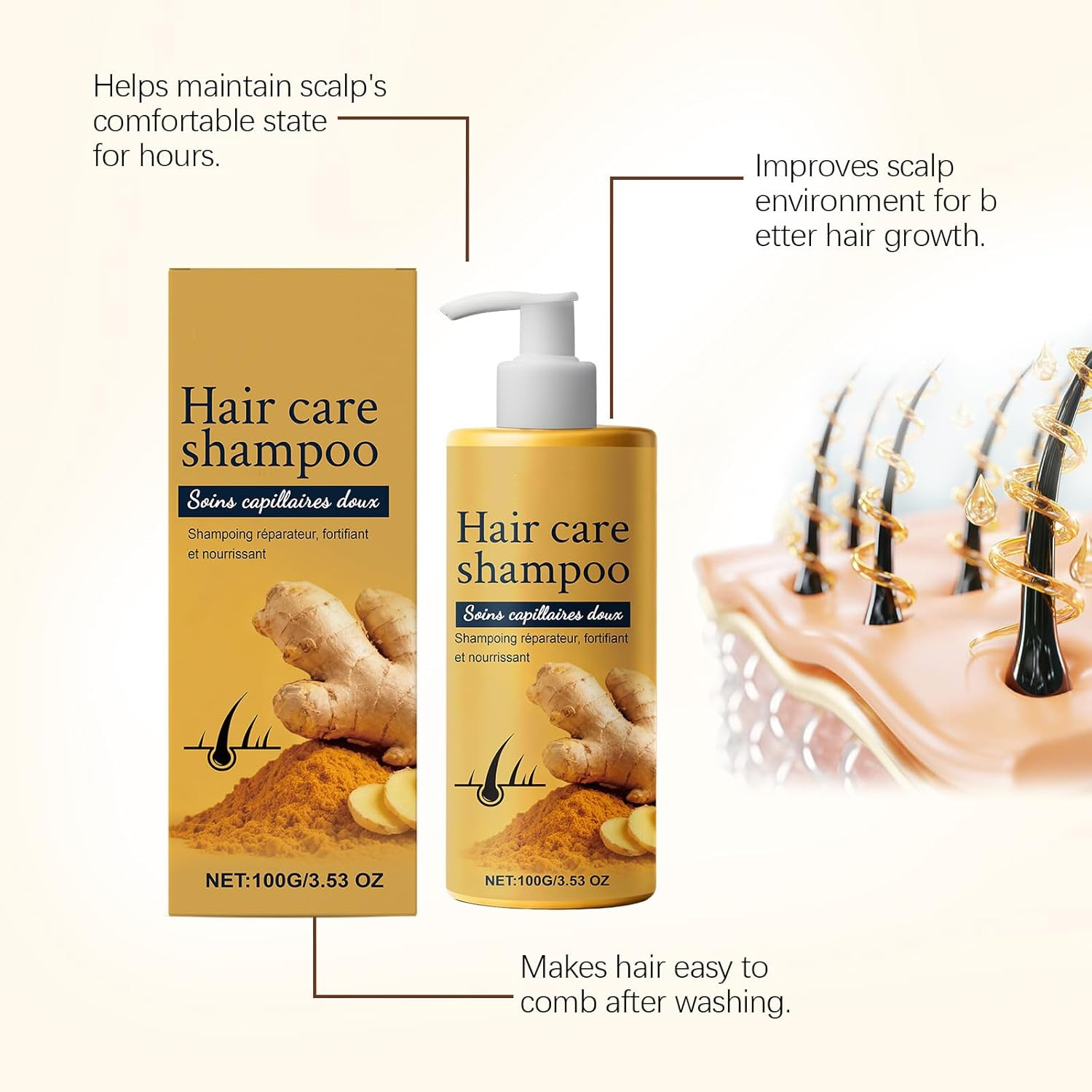 Ginger Hair Care Shampoo, Anti-Dandruff Oil-Control Hair Wash for Itchy Scalp, Ginger Root Extract Cleanse for Dry Scalp Comfort, Thickening to Reduce Breakage for Thinning Hairs (4) image number 1