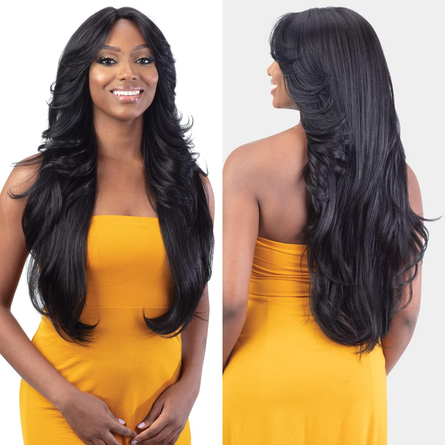 Free Tress - Freetress Bombshell High Definition Lace Front Wig with Fringe Front Wig (1B) image number 6