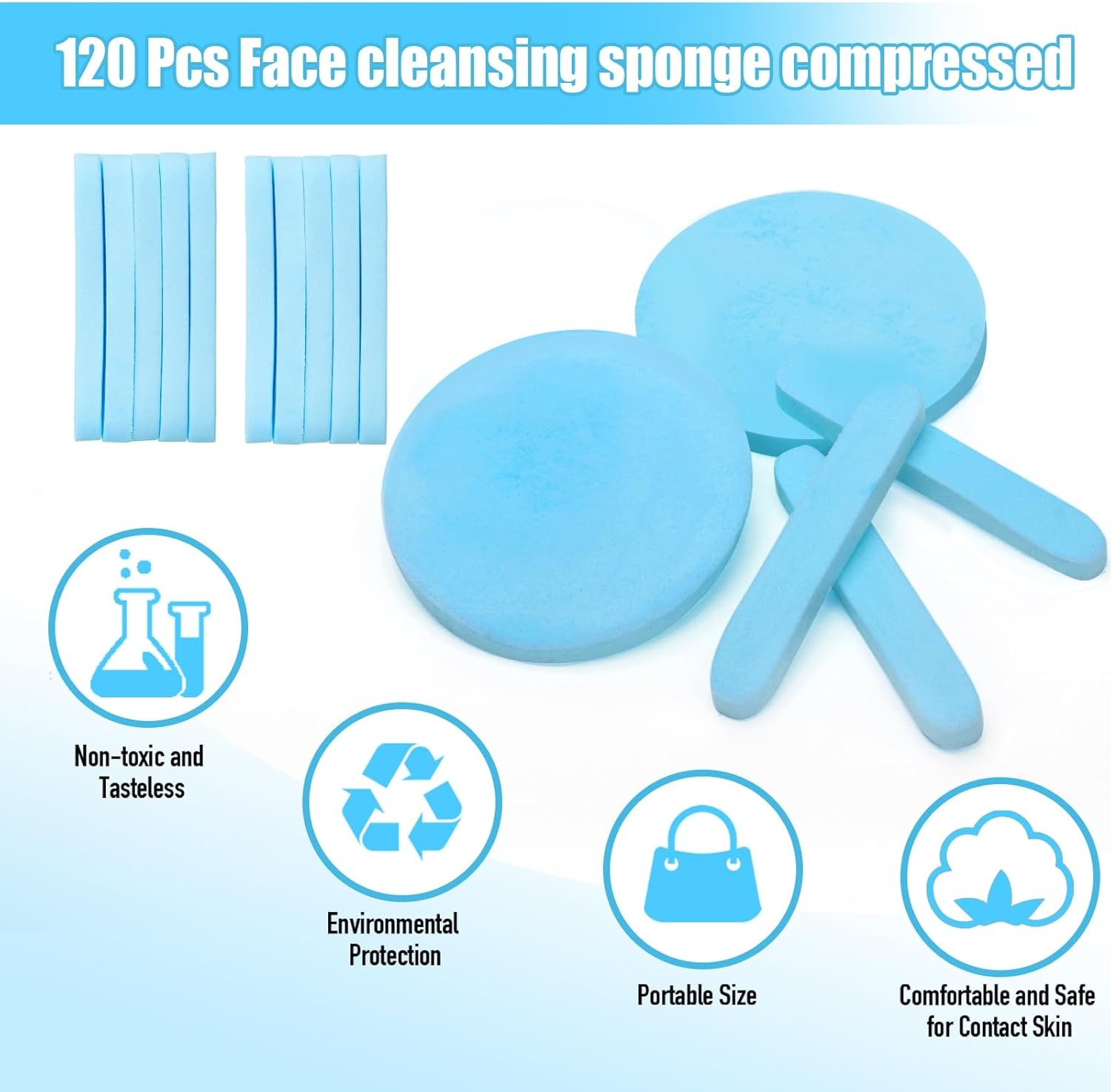 120 Pcs Facial Sponge Compressed, Luxiv Face Cleansing Sponge Estheticians Compressed Makeup Facial Sponge round Wash Face Sponges for Women Compress Exfoliating Removal Sponge (Blue) image number 4