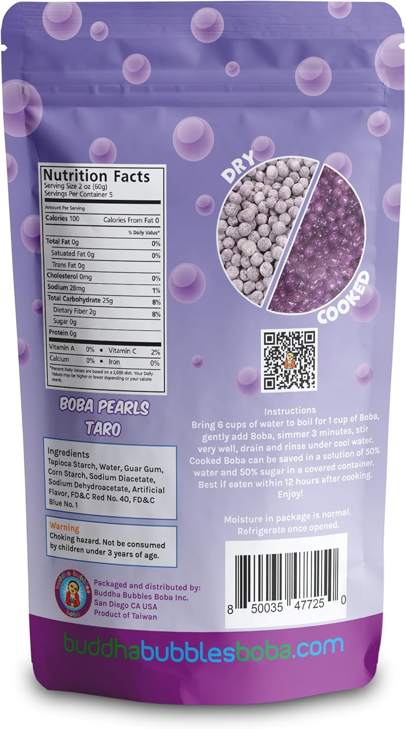 Premium TARO Boba Tea Real Tapioca Pearls Ready in 3 Minutes by Buddha Bubbles Boba (Taro)