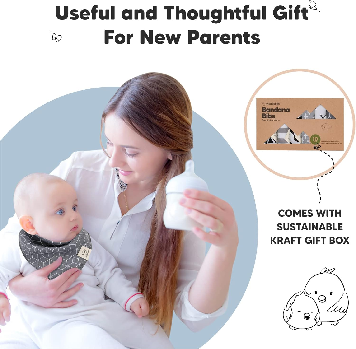 10-Pack Organic Baby Bandana Bibs - Organic Cotton Bandana Bibs for Boys, Girls - Super Absorbent Bandana Drool Bibs - Teething Bibs - Baby Bibs for Infant, Toddler (MONOS)