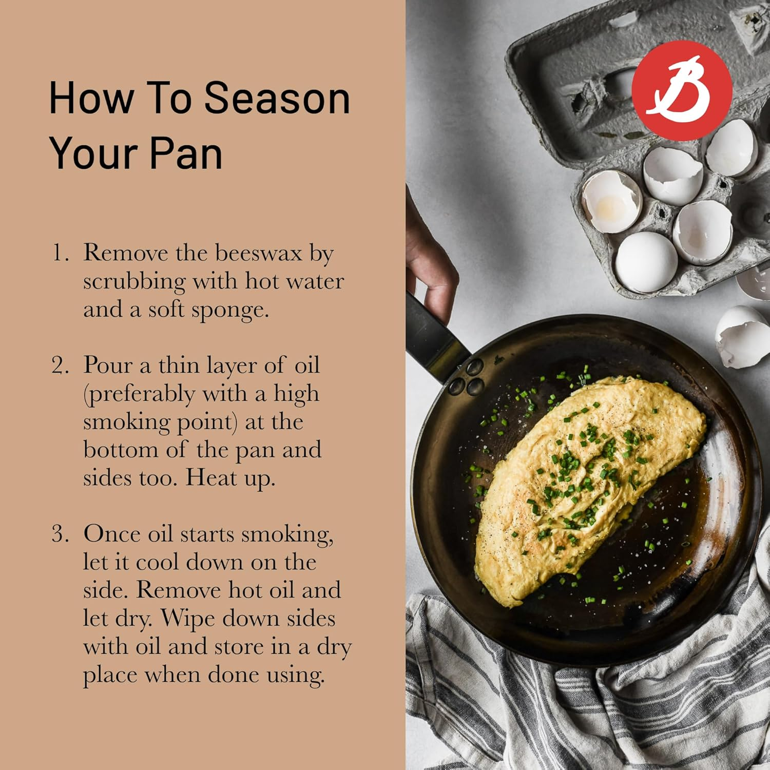 De Buyer Mineral B Carbon Steel Fry Pan - 10.25&rdquo; - Ideal for Searing, Sauteing & Reheating - Naturally Nonstick - Made in France image number 5