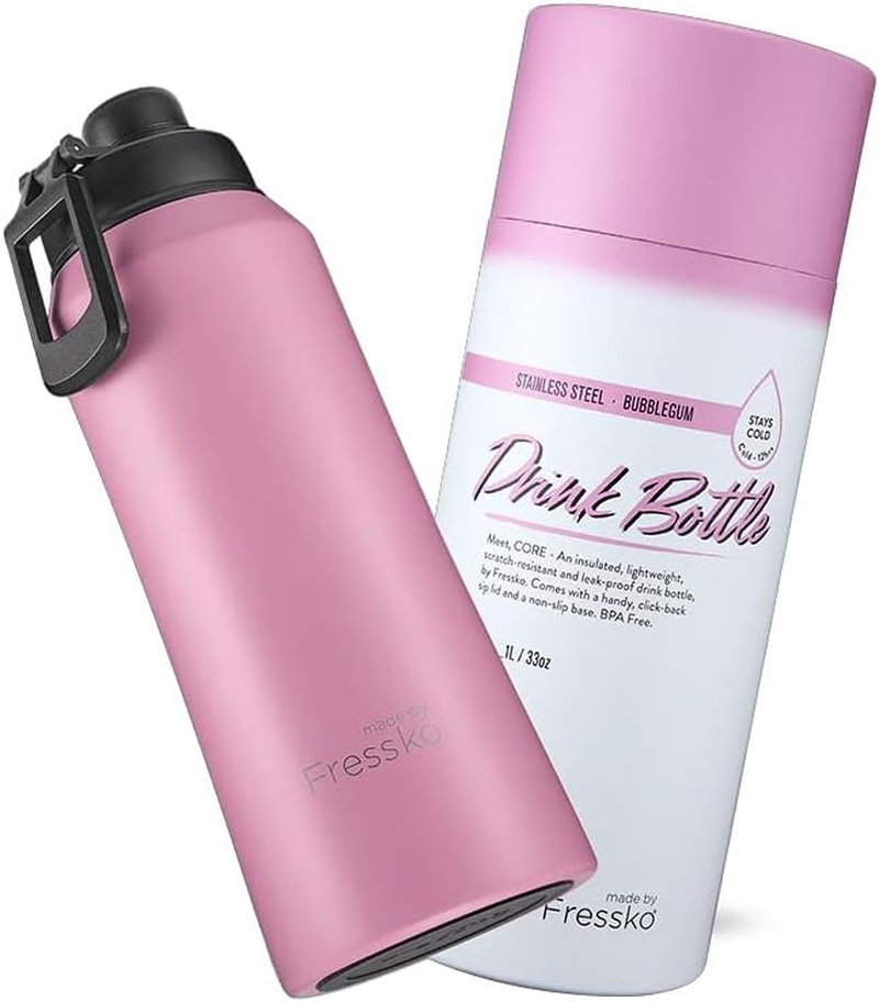 Made by Fressko | Core Wide Mouth Insulated Stainless Steel Water Bottle- Bubblegum | with Sip Lid | 34Oz 1L |Bpa-Free | Leak Proof Lid image number 1