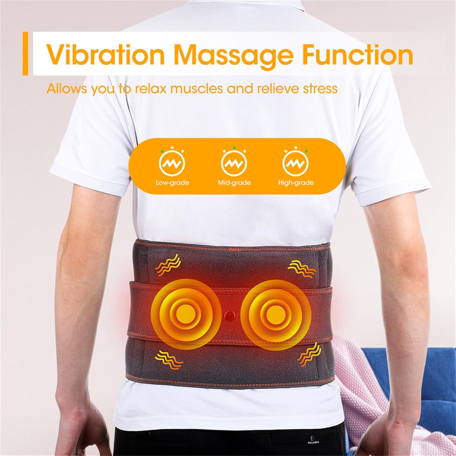 Electric Heated Back Brace with Vibration Massage, Electric Lower Back Dual Infrared Light Heat Pad 3 Gear Heating Massager with LCD Touch image number 5