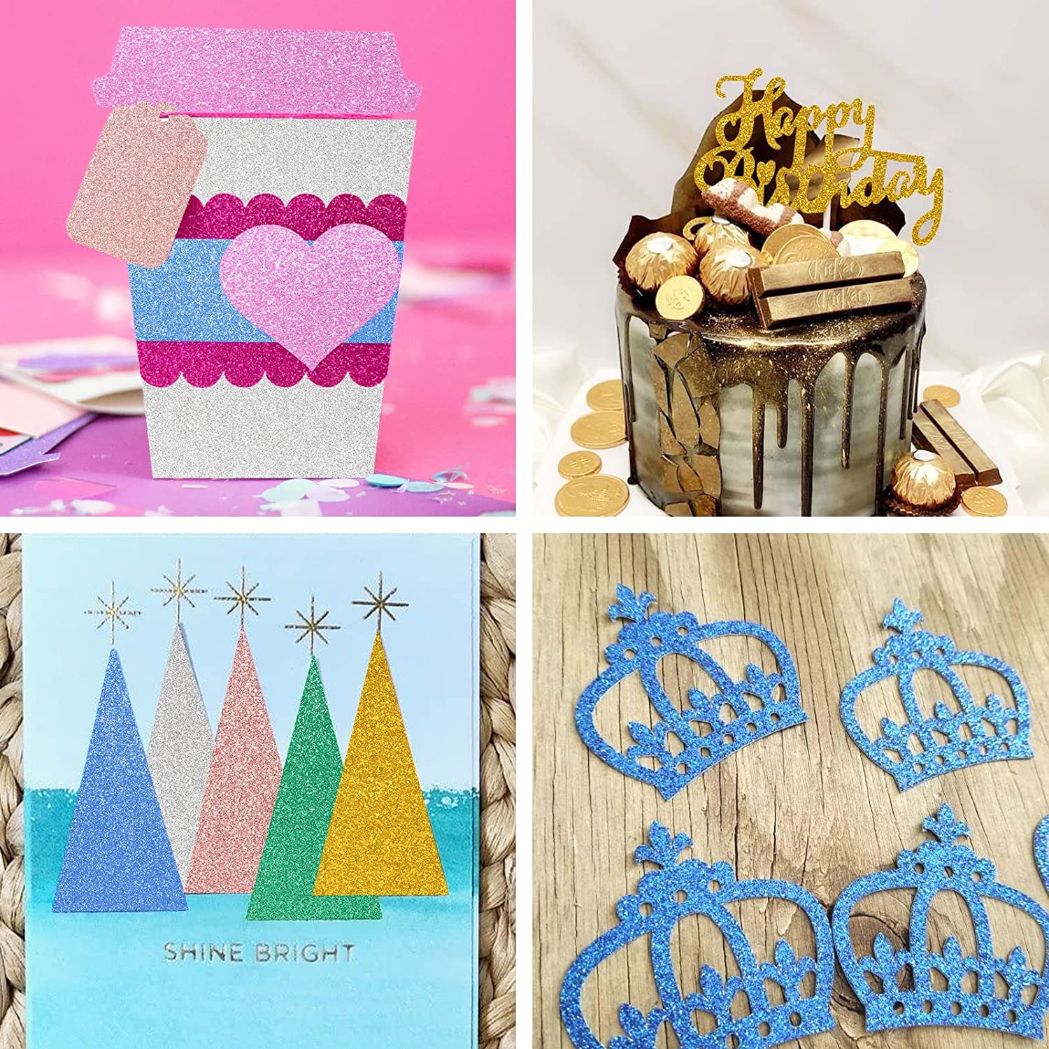 Simetufy Glitter Cardstock Paper, 24 Sheets 12 Colors, Premium Sparkly Paper for Cricut & DIY Projects, A4 Size image number 1