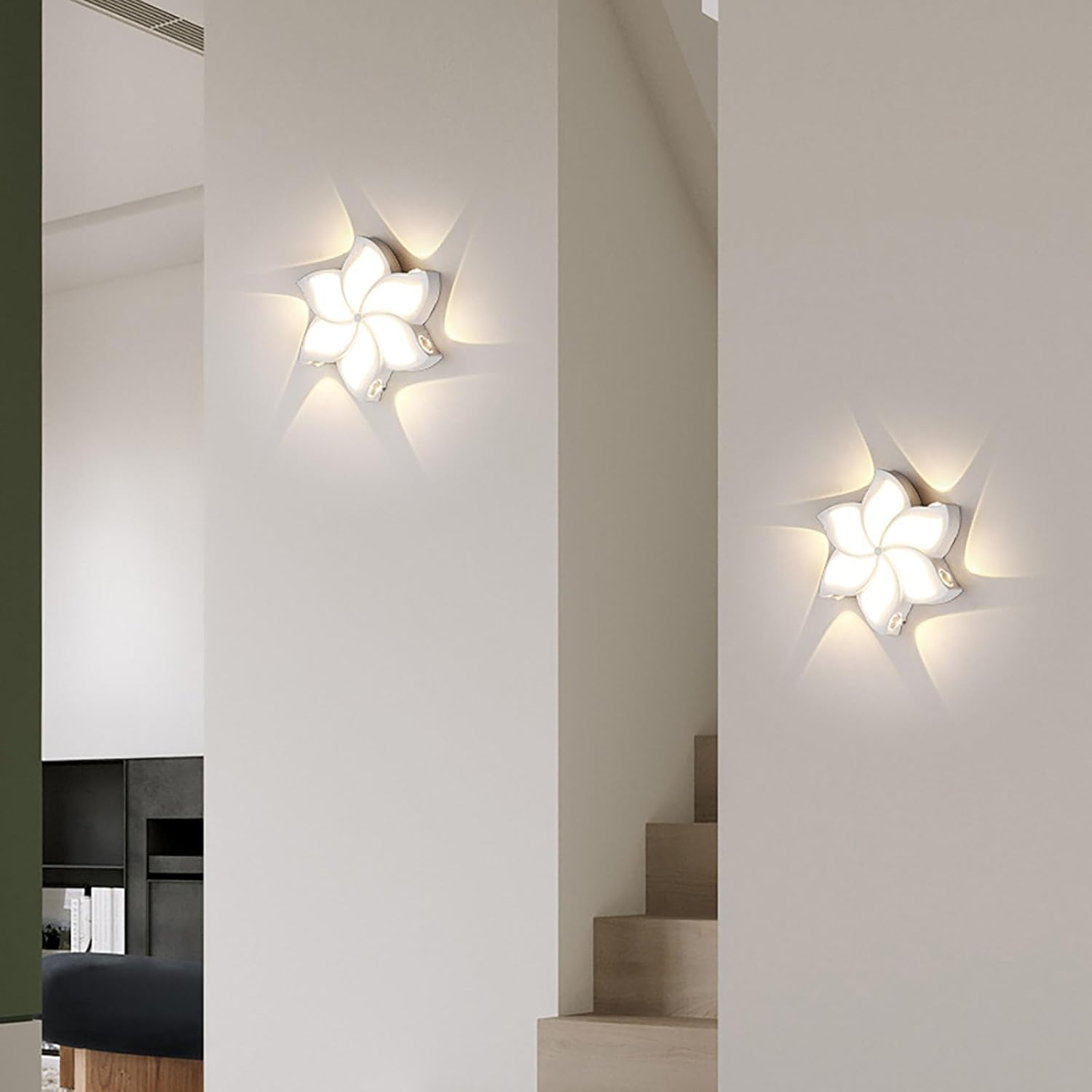 LED Children'S Room Wall Lights 24W 6500LM Mordern Aluminum Wall Sconce Creative Petals Design Acrylic Wall Lamp 5 Lights Flower Shape for Living Room Dining Room &Oslash; 18CM (Warm Light 3000K,White) XXZ image number 1