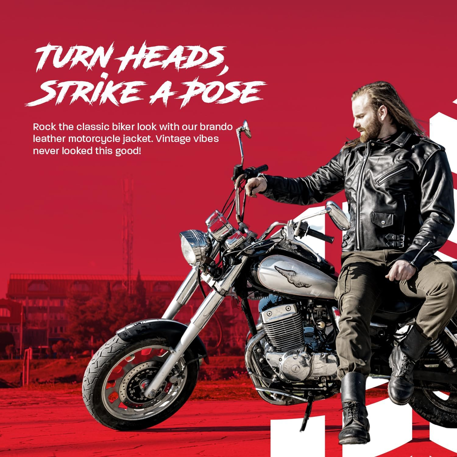 HWK Brando Leather Motorcycle Jacket for Men, Genuine Black Leather Jacket with Removable CE Armor for Motorbike Riding image number 3