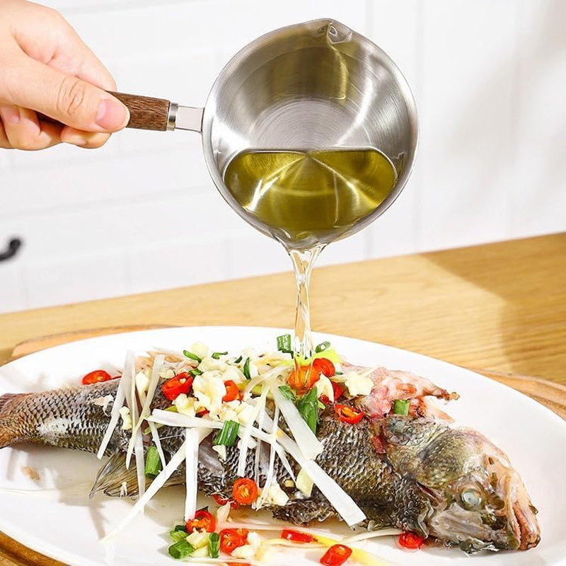 Mini Milk Warmer Pot,Butter Warmer Pot Coffee Pot Milk Pan Sauce Pan Stainless Steel Small Milk Saucepan with Wood Handle,Small Pots for Soup/Chocolate/Tea/Coffee Warming,1Pcs (Silvery, 120Ml) image number 3