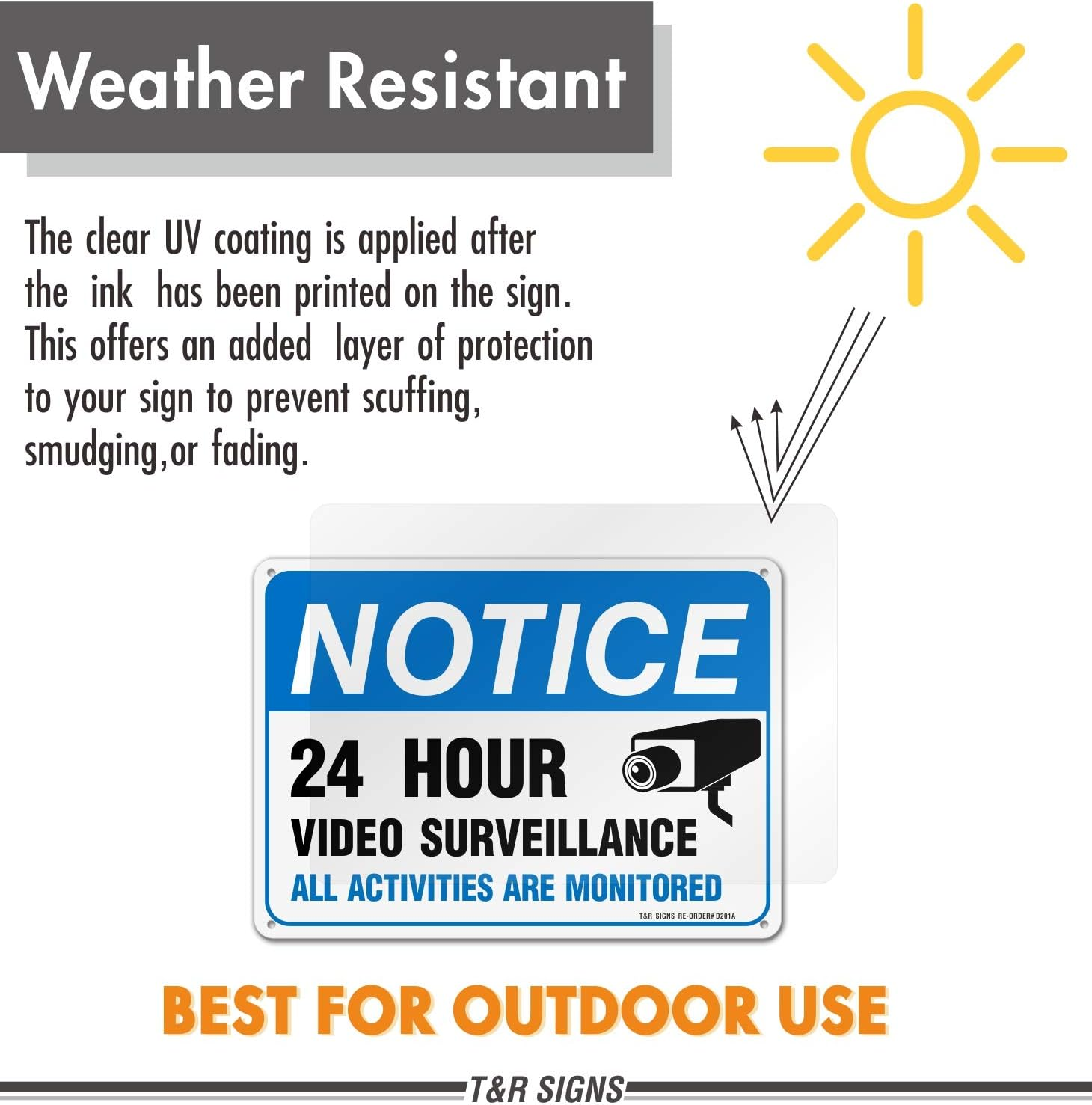 Video Surveillance Sign, All Activities Are Monitored - 2 Pack - 7 X 10 Inches Rust Free .040 Aluminum Reflective - UV Protected, Waterproof, Weatherproof and Fade Resistant - 4 Pre-Drilled Holes image number 4