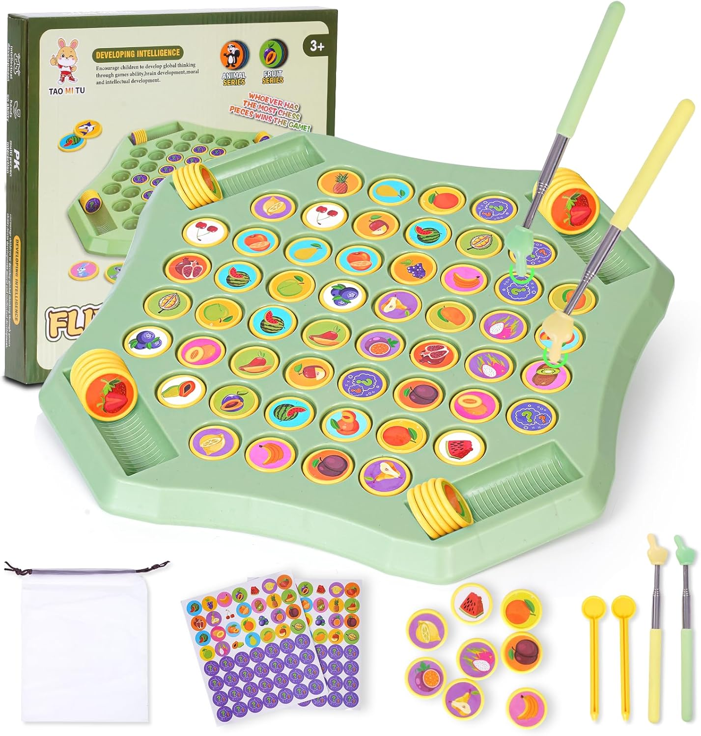 Gencokok 54PCS Animal Flip Chess Memory Chess Game, Animal Flip Matching Chess Board, Memory Chess Game for Kindergarten Gathering Activity, Flip to Win Travel Memory Game (L-Fruit)