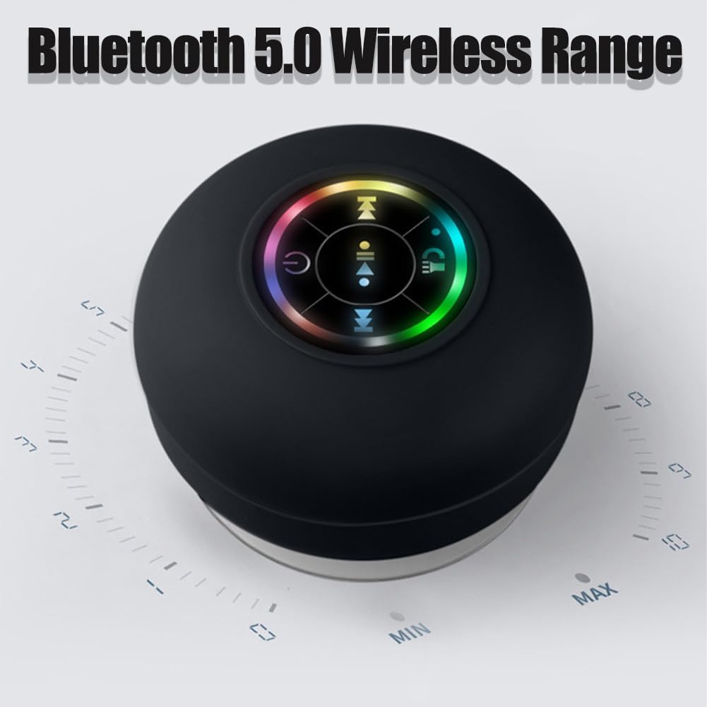 Mini Bluetooth Waterproof Speaker with LED Light, Waterproof Mini Bluetooth Shower Speaker, Portable Wireless Shower Speakers with Mic & Suction Cup, IPX4 for Bathroom (Yellow) - Blue image number 6