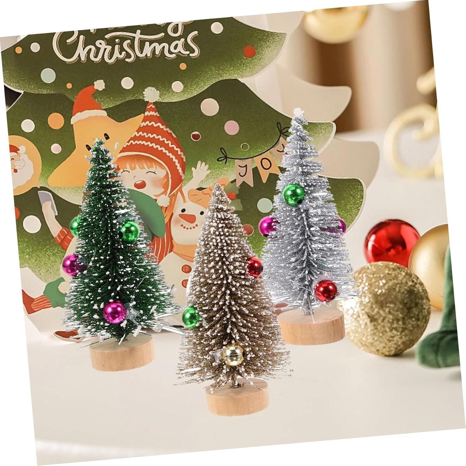 12Pcs Mini Christmas Tree Decor Xmas Ornaments for Desktop Decorations for Home Parties Landscape Scenes and Festive Atmosphere image number 6