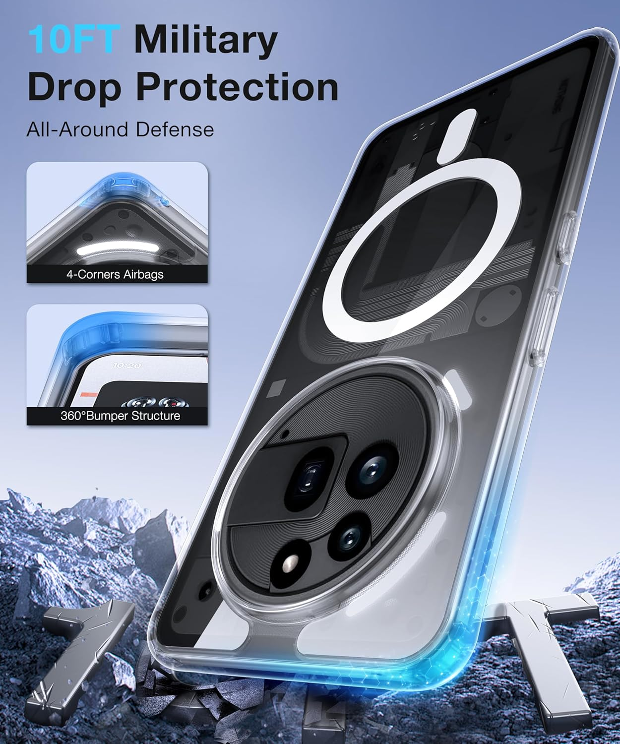 FNDMIL [NO.1 Magnetic] for Nothing Phone 3A Pro Case with Magsafe [Transparent Anti-Yellow] [Military Shockproof] [Slim Fit] Hard Case with Soft Silicone Bumper Mobile Phone Case for Nothing Phone 3A image number 2