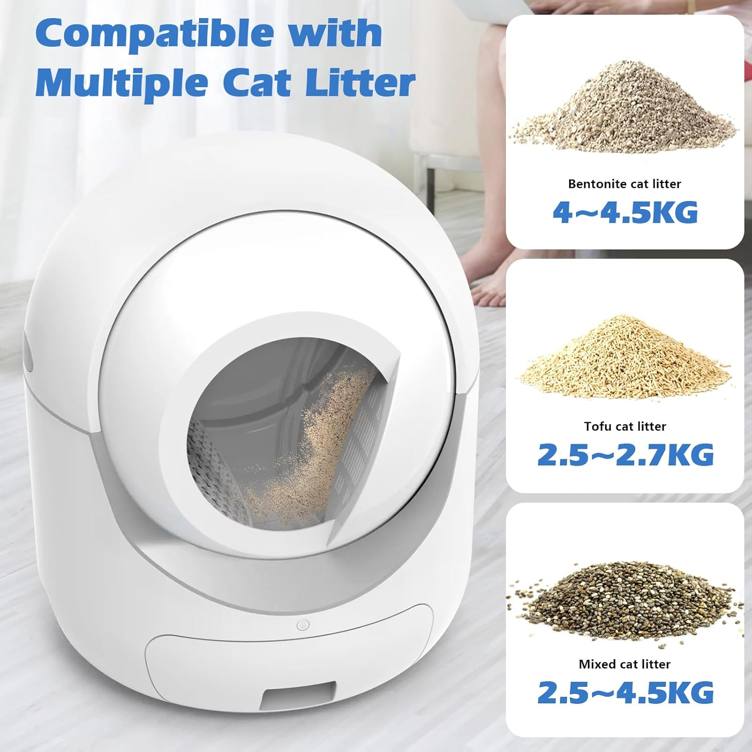 Self Cleaning Cat Litter Box, 60L+10L Extra Large Automatic Cat Litter Box with APP Control Odor Removal, Safety Protection/Suitable for Multiple Cats image number 4