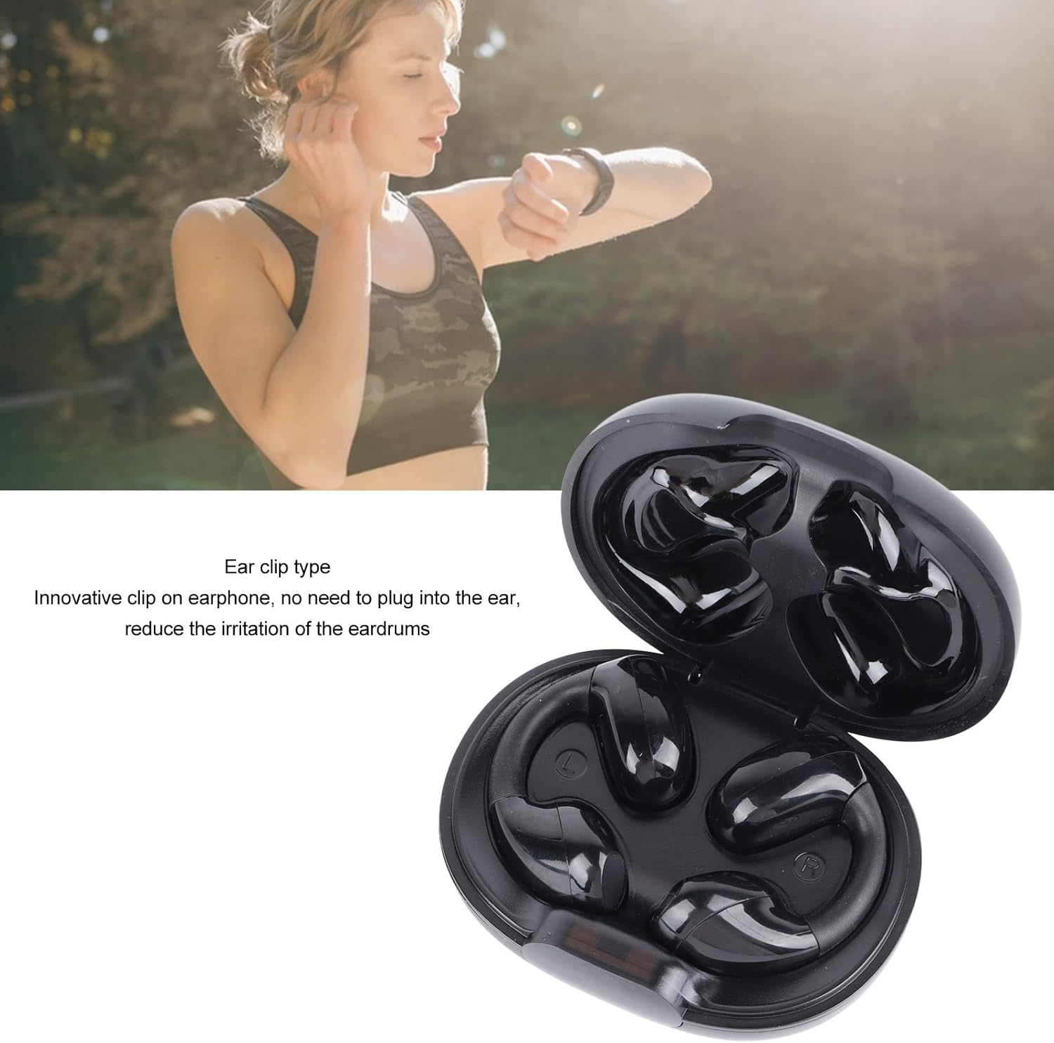 Clip-On 5.3 Earphones, Hifi Stereo, Open Ear, Wireless, Sports Business, Bone Conduction, Touch Control (Black) image number 1