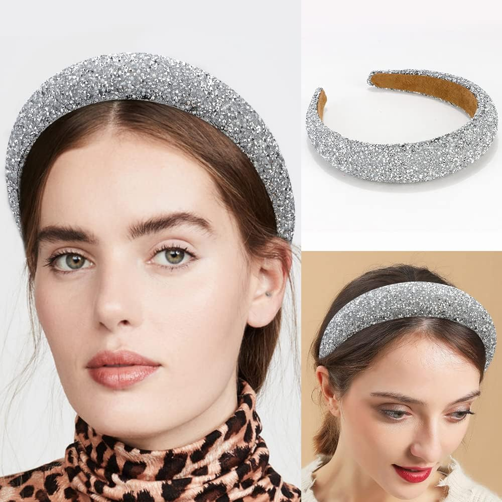 Silver Rhinestone Headband for Women, Padded Head Bands for Women'S Hair, Non Slip Sequin Diamond Headband, Glitter Sparkle Jeweled Headband, Girls Hair Accessories image number 5