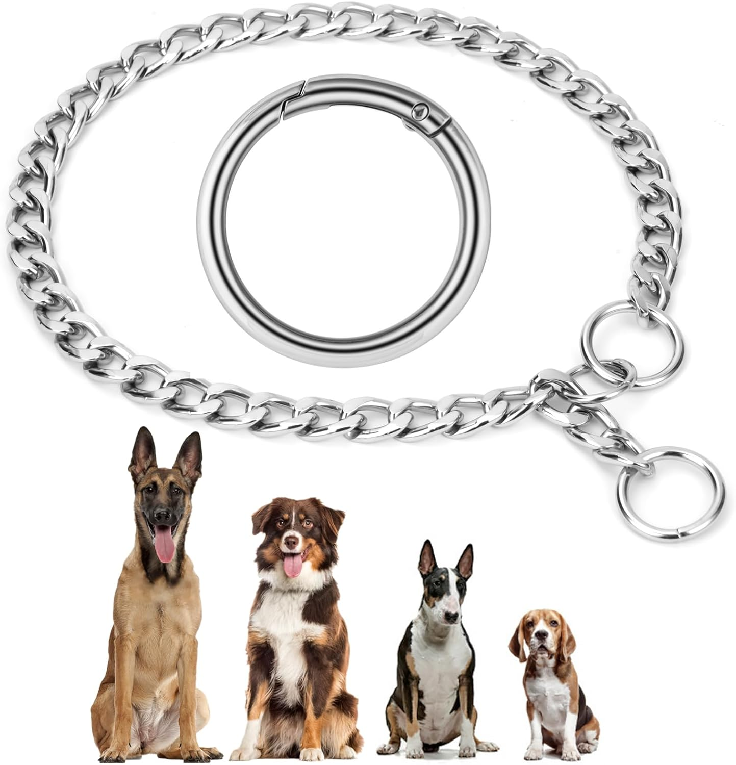 AUAUY Dog Chain Collars, Durable Metal Choke Chain for Dog, Training Collar Chain, Silver Plating No Pull Pet Collar Chain for Pet Outdoor Training Small Medium Large Dogs, Diameter 4.0Mm Length 65Cm