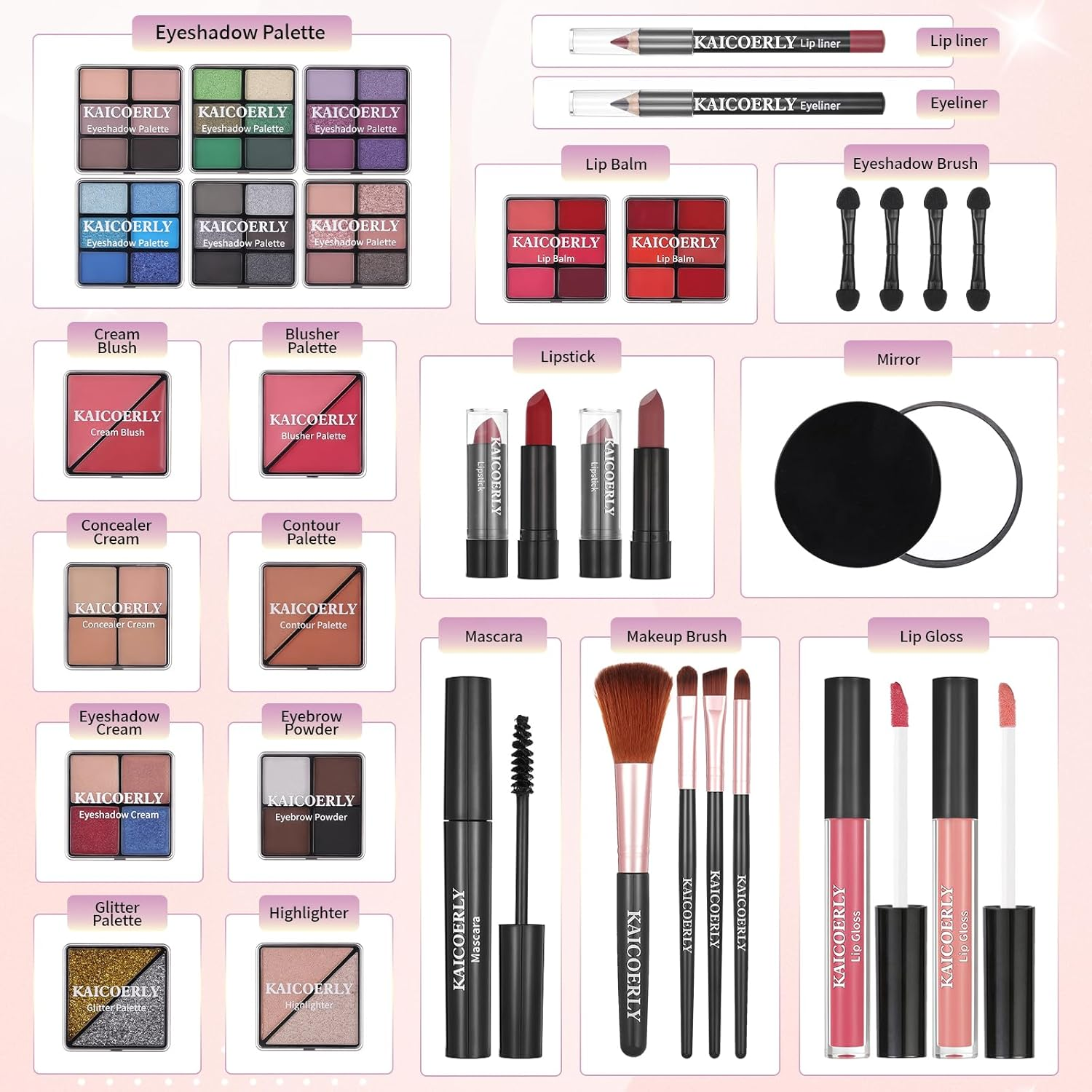 Makeup Kit for Women Girls, Fashionable Make up Present Set for Beginners Professionals Traveler with Case, Makeup Essential with Eyeshadow Palette, Lip Gloss, Mascara,Foundation Face Primer(Purple) - Pink image number 5