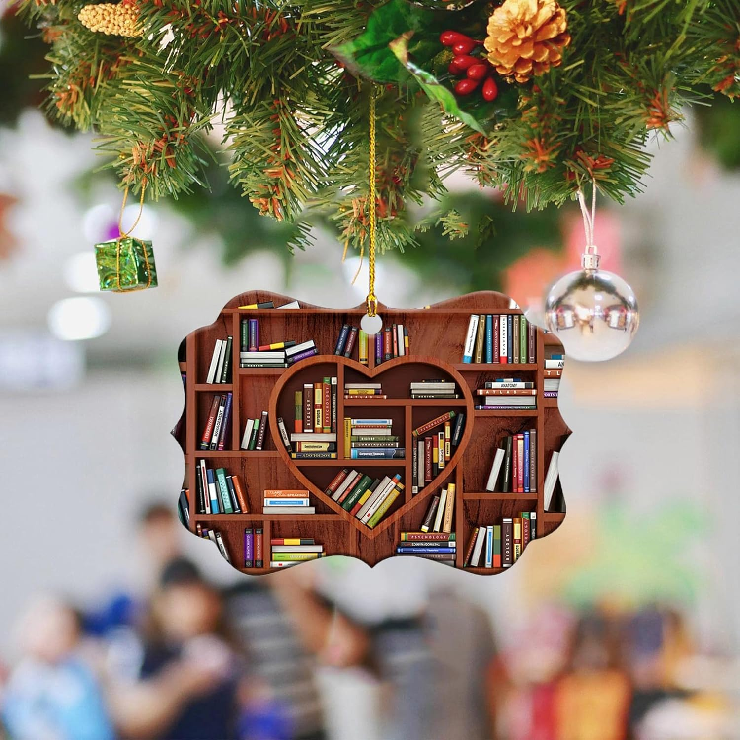 10 Pcs Book Lovers Heart Librarian Ornament,Books Stacked Ornament,Christmas Ornaments,Bookshelf Decor Ornaments,Library Ornament,Librarian Christmas Ornament - Heart image number 5