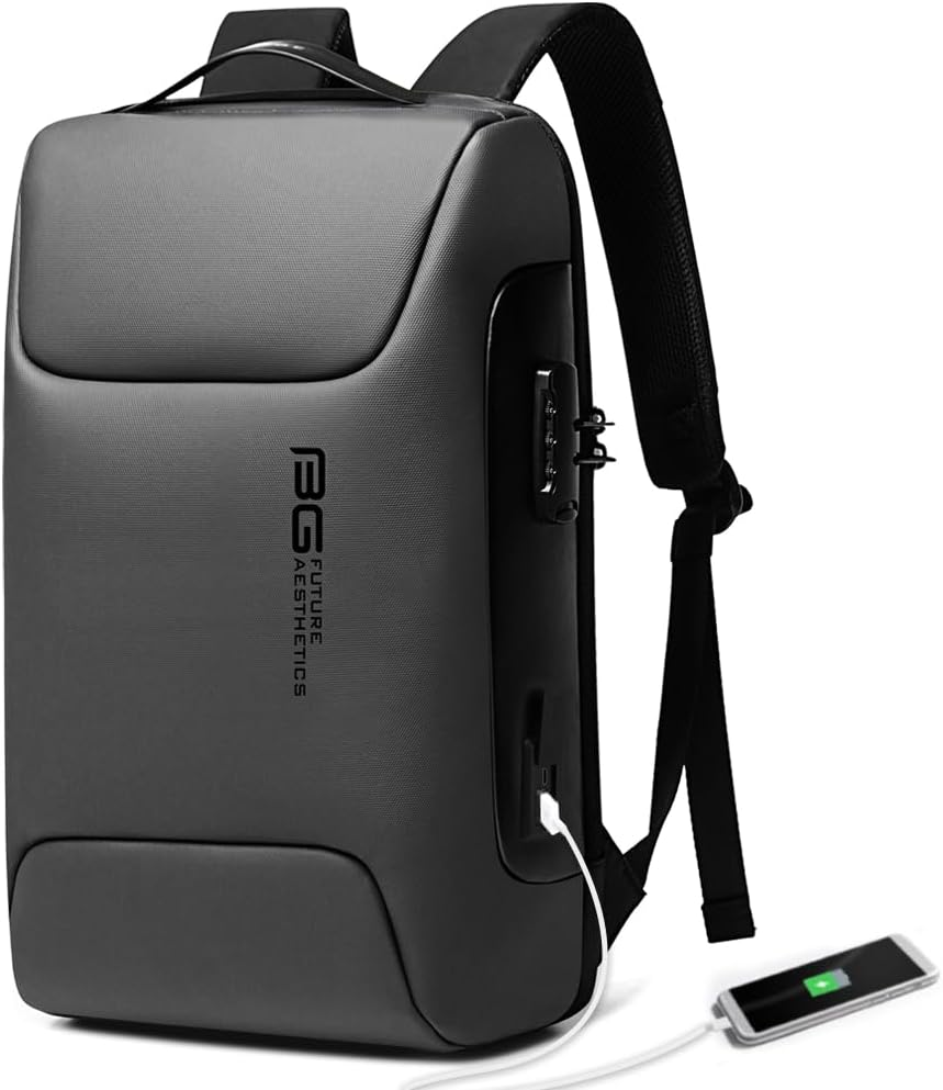 BANGE anti Theft Business Laptop Backpack Fits 15.6 Inch Notebook,Smart Work Backpack with USB Charging Port for School Office College Airplane, Black, Medium, Laptop 7216