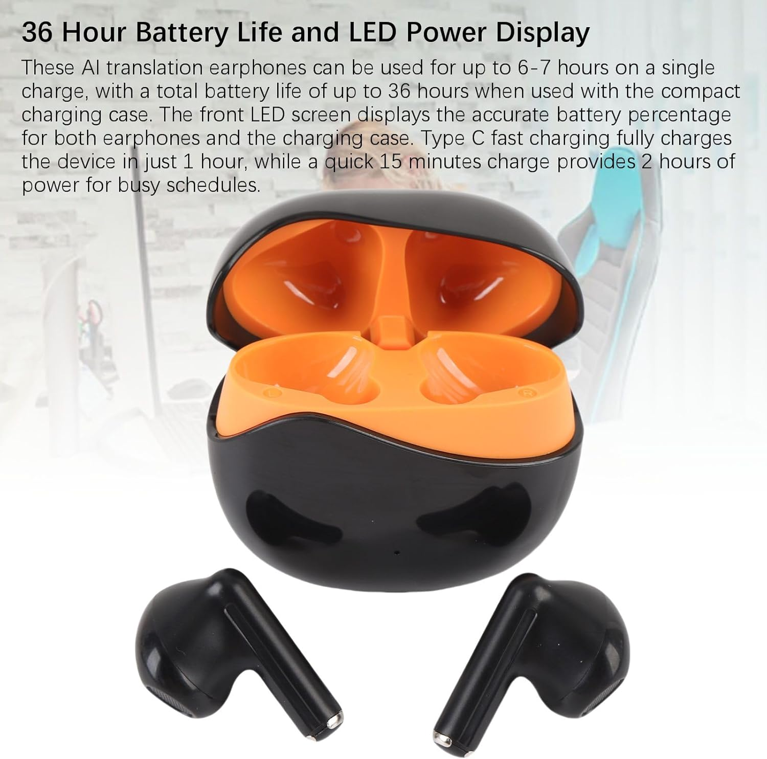 Diyeeni Wireless Translation Earbuds, 5.4 LED Display Screen AI Real Time Translation Earbuds for Travel Business Learning image number 1