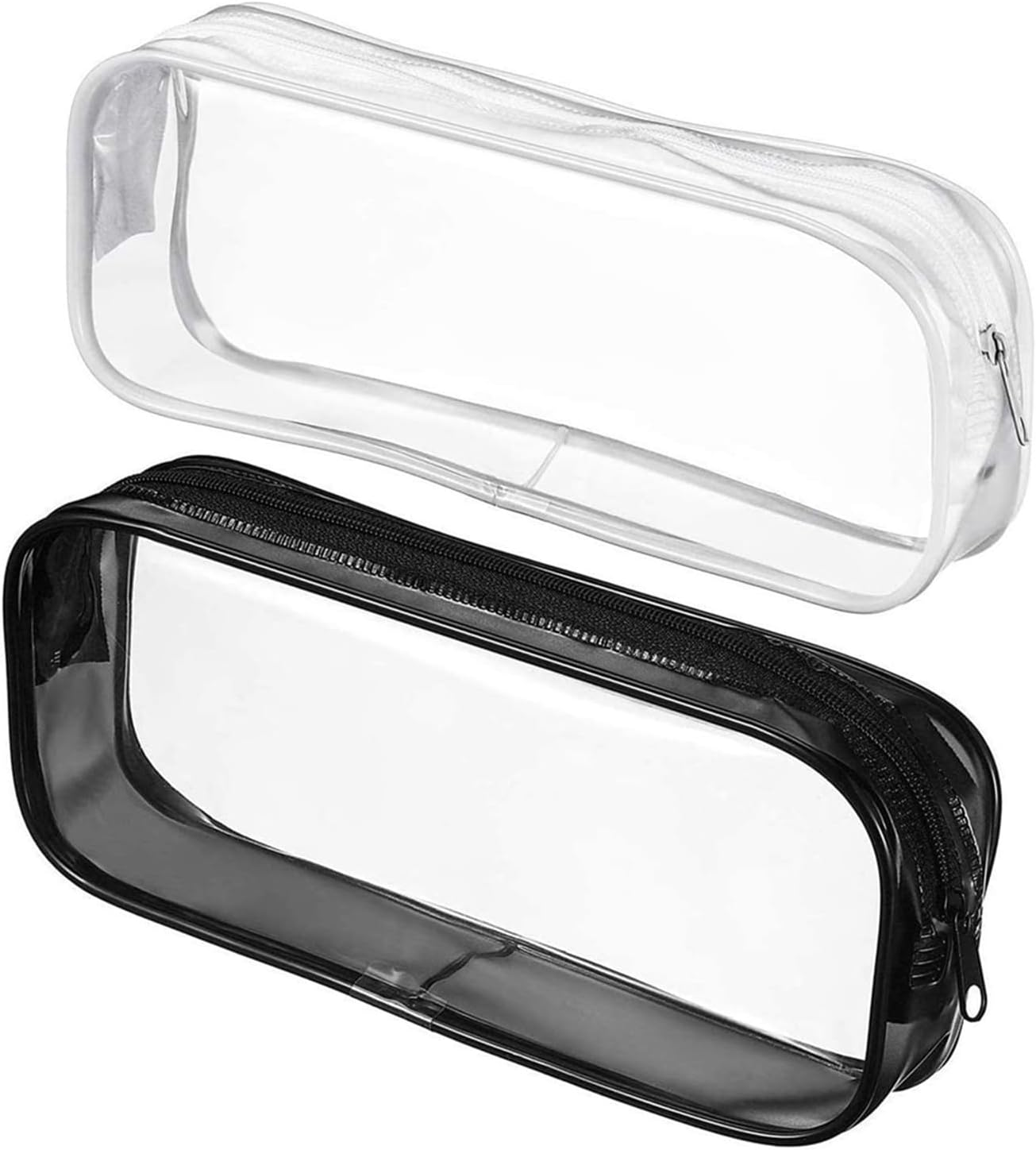 Juxiamal 2Pcs Clear Cases with Zipper, Multi-Use Travel Makeup Brush Bags Toiletries Exam Pouch Case Travel Luggage Make up Cosmetic Bag (Black and White), Black and White image number 5