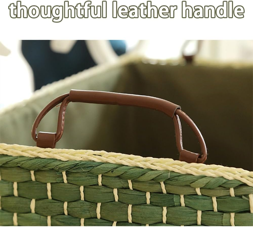 Shukitechi Woven Storage Basket for Drawers, Large Green Corn Fiber Basket, Multi-Purpose Shelf Organization Basket for Home, Bedroom, Kitchen, Office image number 5