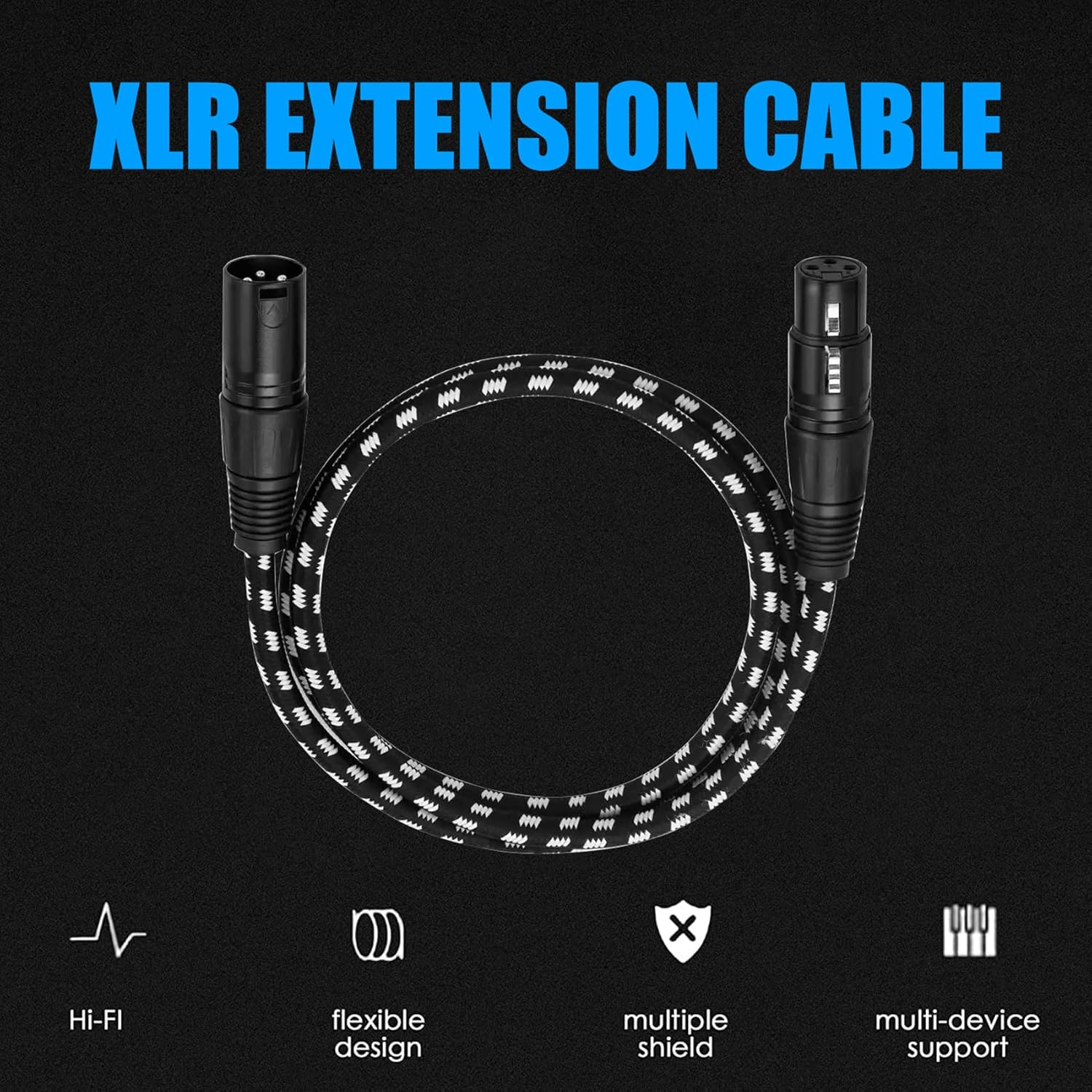 XLR Cables, Tunghey XLR Cable Heavy Duty Microphone Cable XLR Male to Female Nylon Braided XLR Microphone Cable (3M) - 3M image number 5