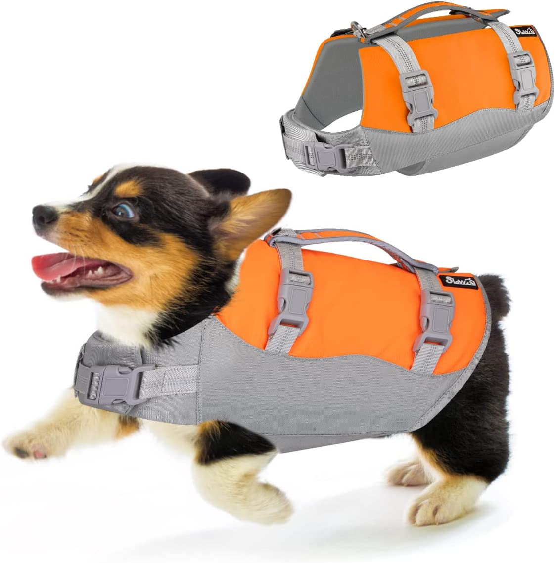 Slowton Dog Life Jacket, Adjustable Dog Life Vest with Reflective Rescue Handle, Pet Safety Flotation Vest for Swimming Boating Pool Beach