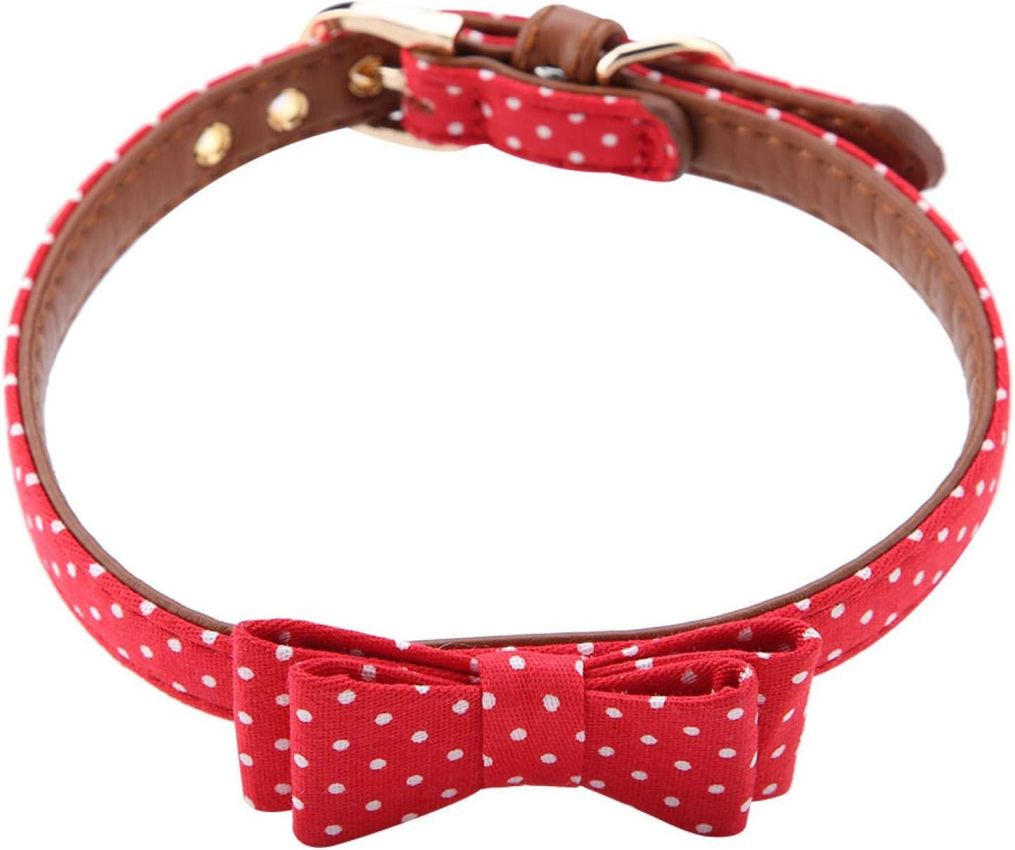 EVTSCAN Pet Collar with Bow, Pet Cat Dog Polka Dot Collar Classic Puppy Bowtie Adjustable PU Leather Dog Bow Tie(A-Red) image number 1