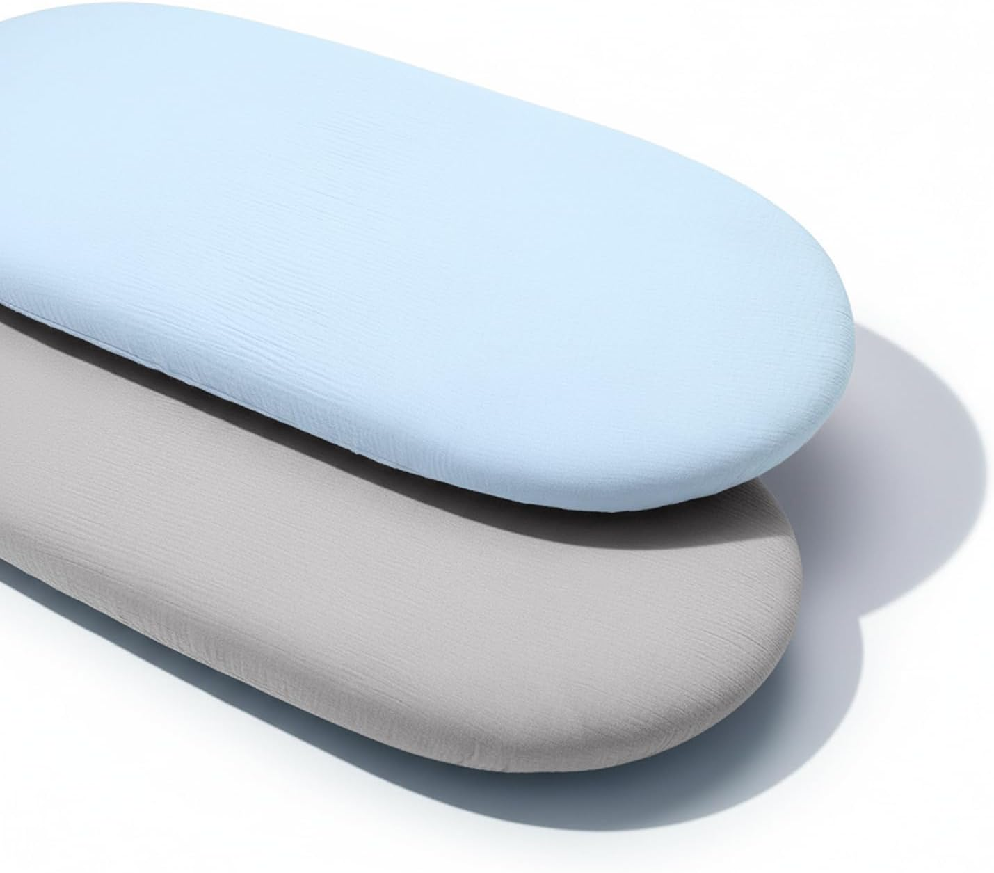 2-Pack Muslin Bassinet Sheets, Super Soft Fitted Crib Sheets for Oval, Rectangle & Hourglass Mattress, Breathable & Machine Washable Haheihei (Blue)