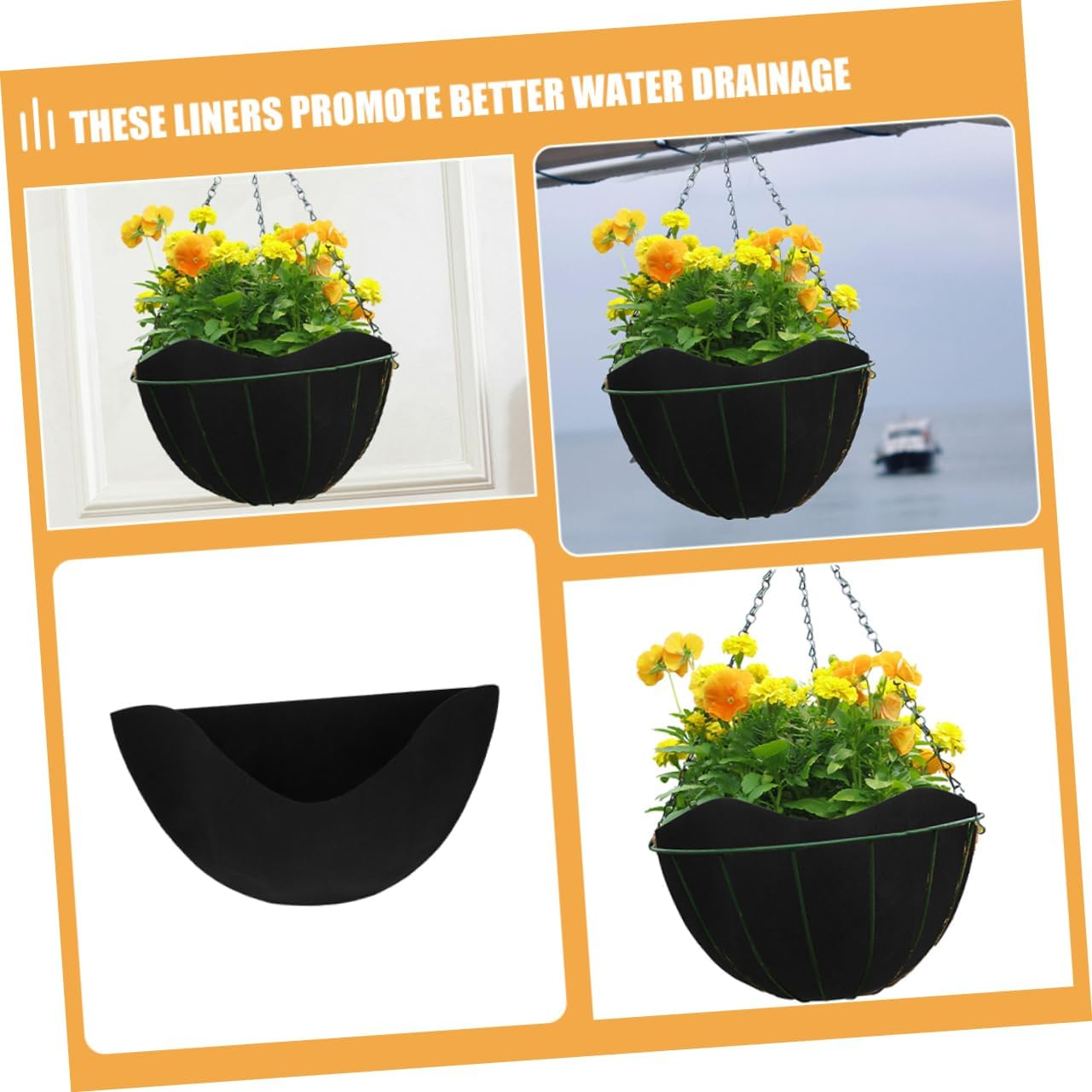 Kisangel 3Pcs Hanging Basket Liners for Non-Woven Flowerpot Inserts Easy to Install and Replace for Indoor and Outdoor Gardening image number 2