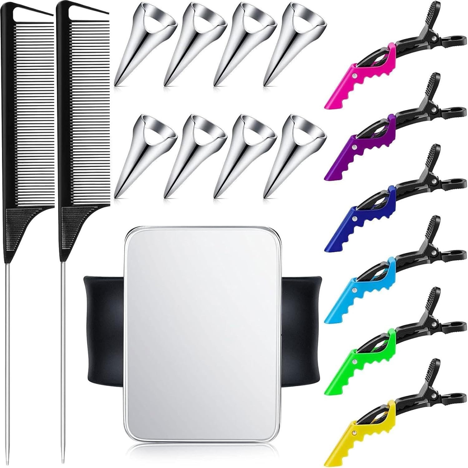 17 Pieces Hair Parting Tools Set, Sectioning Rings, Metal Combs, Clips and Magnetic Wrist Pin Holder for Braiding